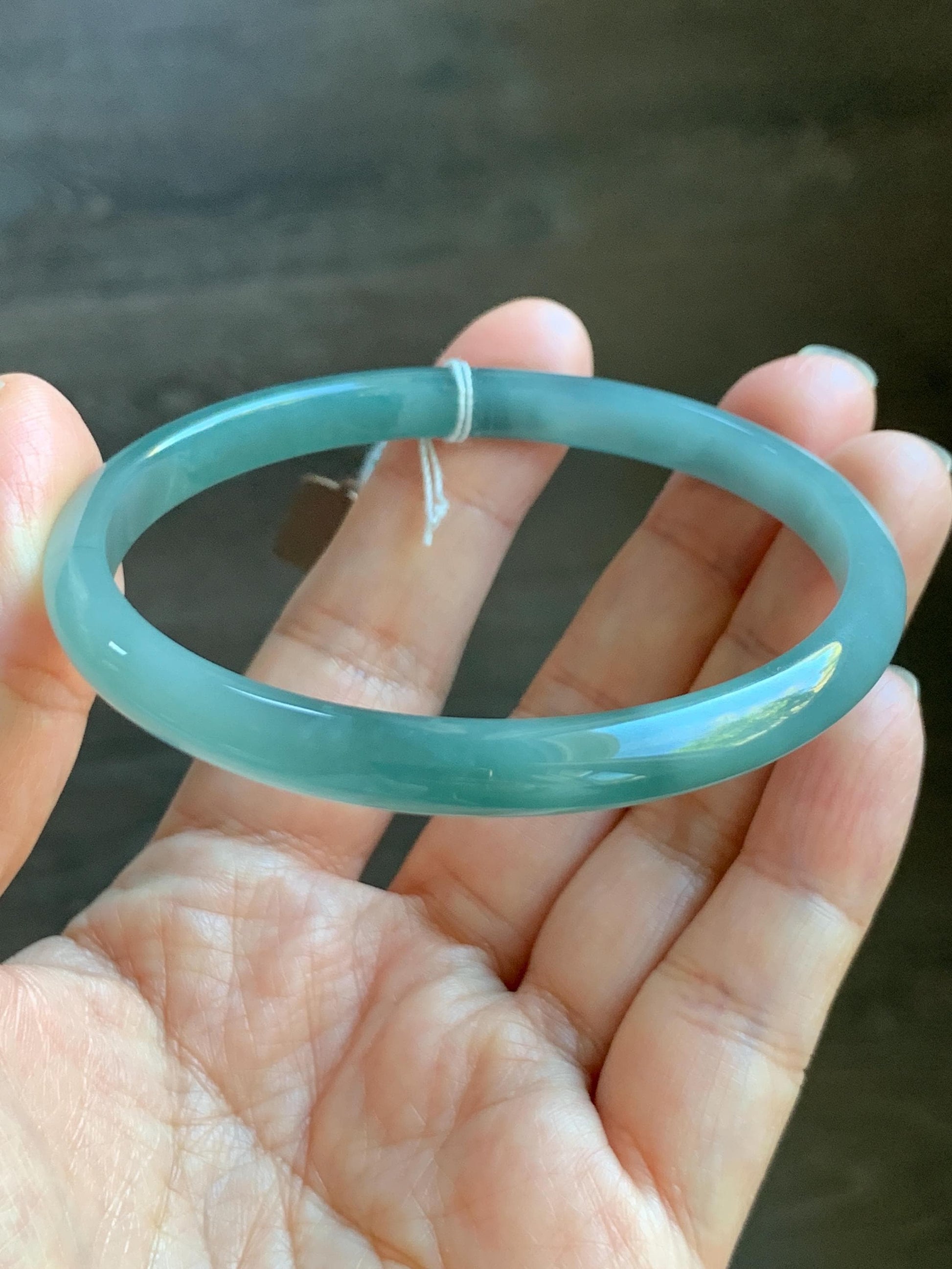 Certified Natural Grade A Guatemalan Icy Translucent Dark Dusty Teal & Green Marbled Jade Jadeite Bangle 61.69mm 7.62” 天然冰危蓝绿飘花翡翠手镯 075