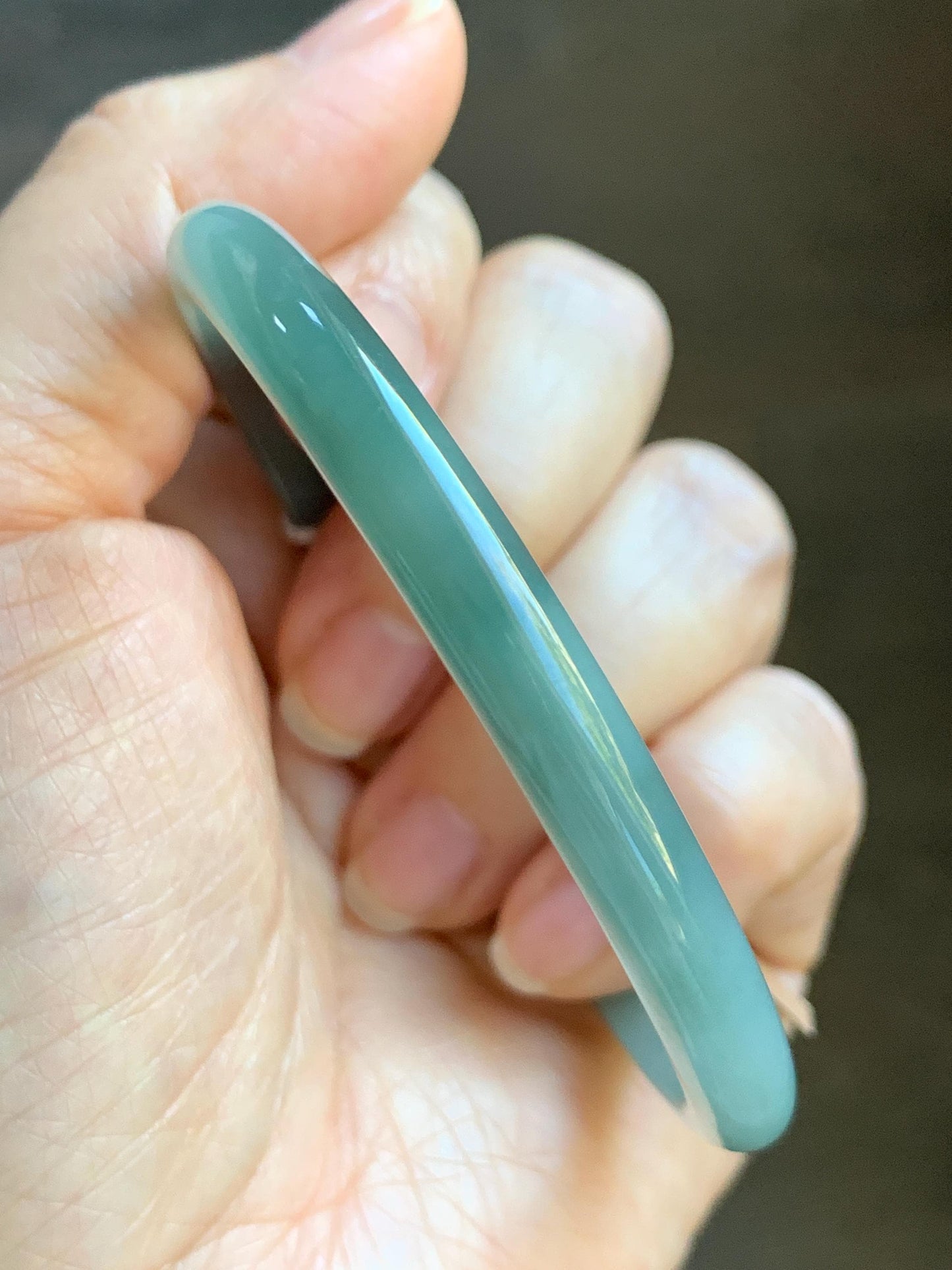 Certified Natural Grade A Guatemalan Icy Translucent Dark Dusty Teal & Green Marbled Jade Jadeite Bangle 61.69mm 7.62” 天然冰危蓝绿飘花翡翠手镯 075