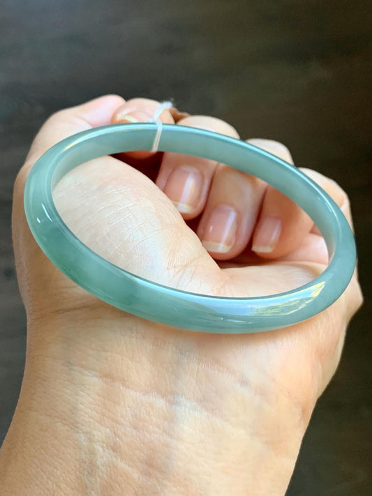 Certified Natural Grade A Guatemalan Icy Translucent Dark Dusty Teal & Green Marbled Jade Jadeite Bangle 61.69mm 7.62” 天然冰危蓝绿飘花翡翠手镯 075