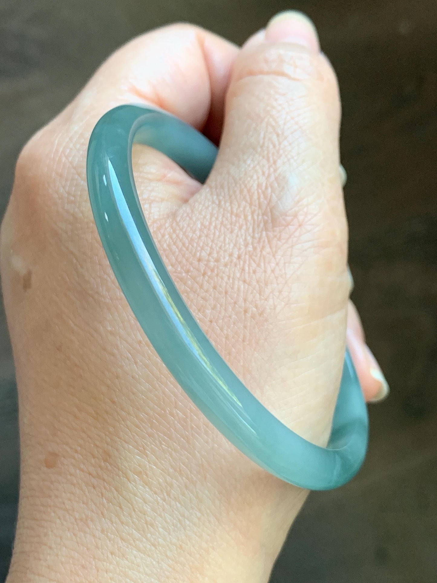 Certified Natural Grade A Guatemalan Icy Translucent Dark Dusty Teal & Green Marbled Jade Jadeite Bangle 61.69mm 7.62” 天然冰危蓝绿飘花翡翠手镯 075