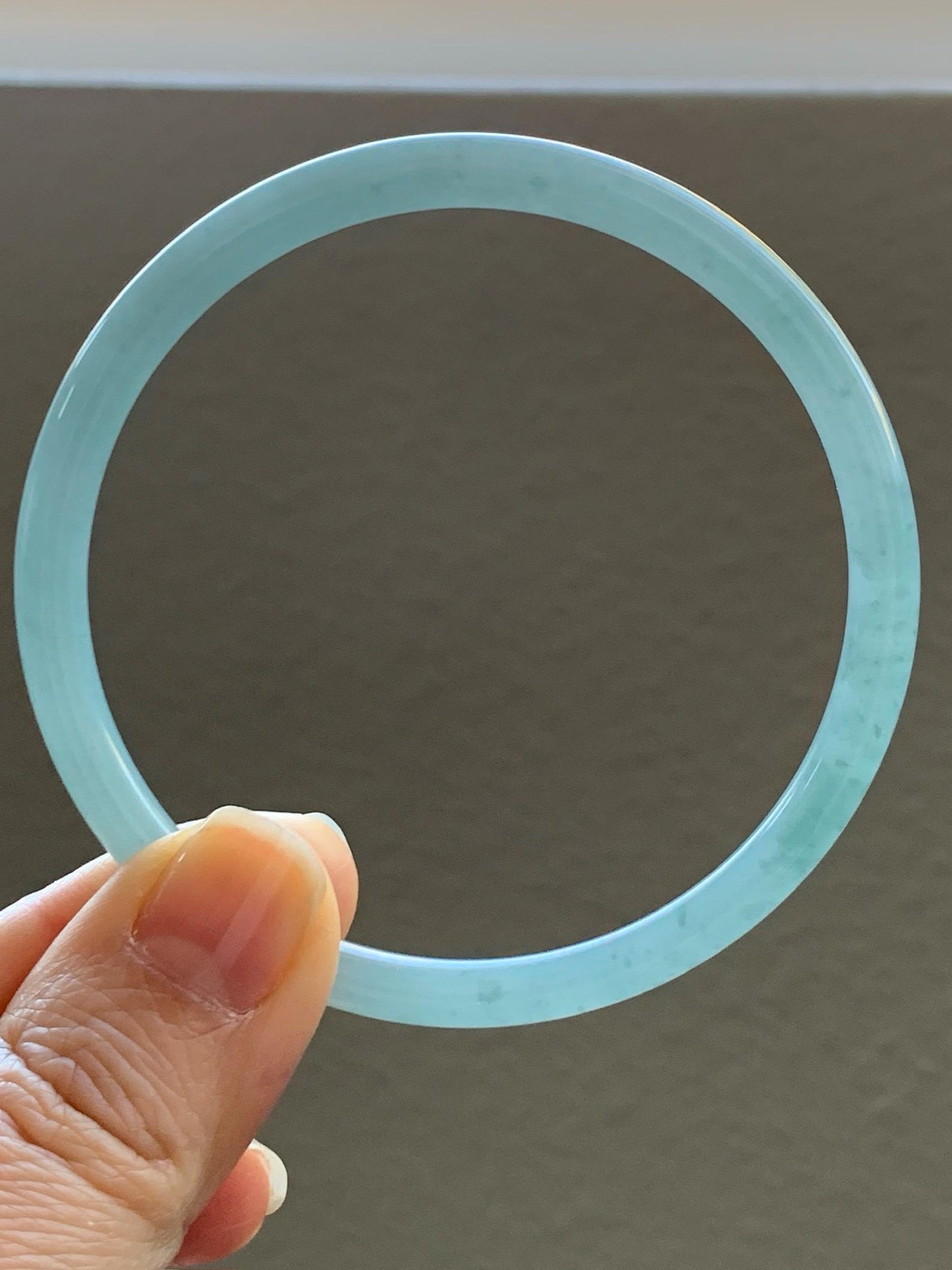 Certified Natural Grade A Guatemalan Icy Translucent Light Teal Blue Jade Jadeite Bangle Bracelet 60mm 7.43" 天然冰危浅蓝翡翠圆条手镯 077