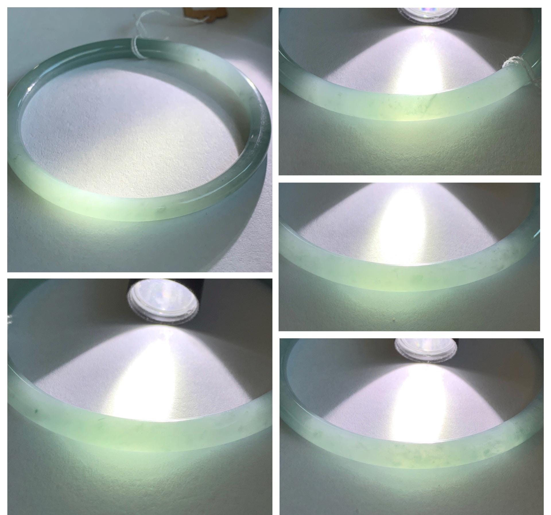 Certified Natural Grade A Guatemalan Icy Translucent Light Teal Blue Jade Jadeite Bangle Bracelet 60mm 7.43" 天然冰危浅蓝翡翠圆条手镯 077