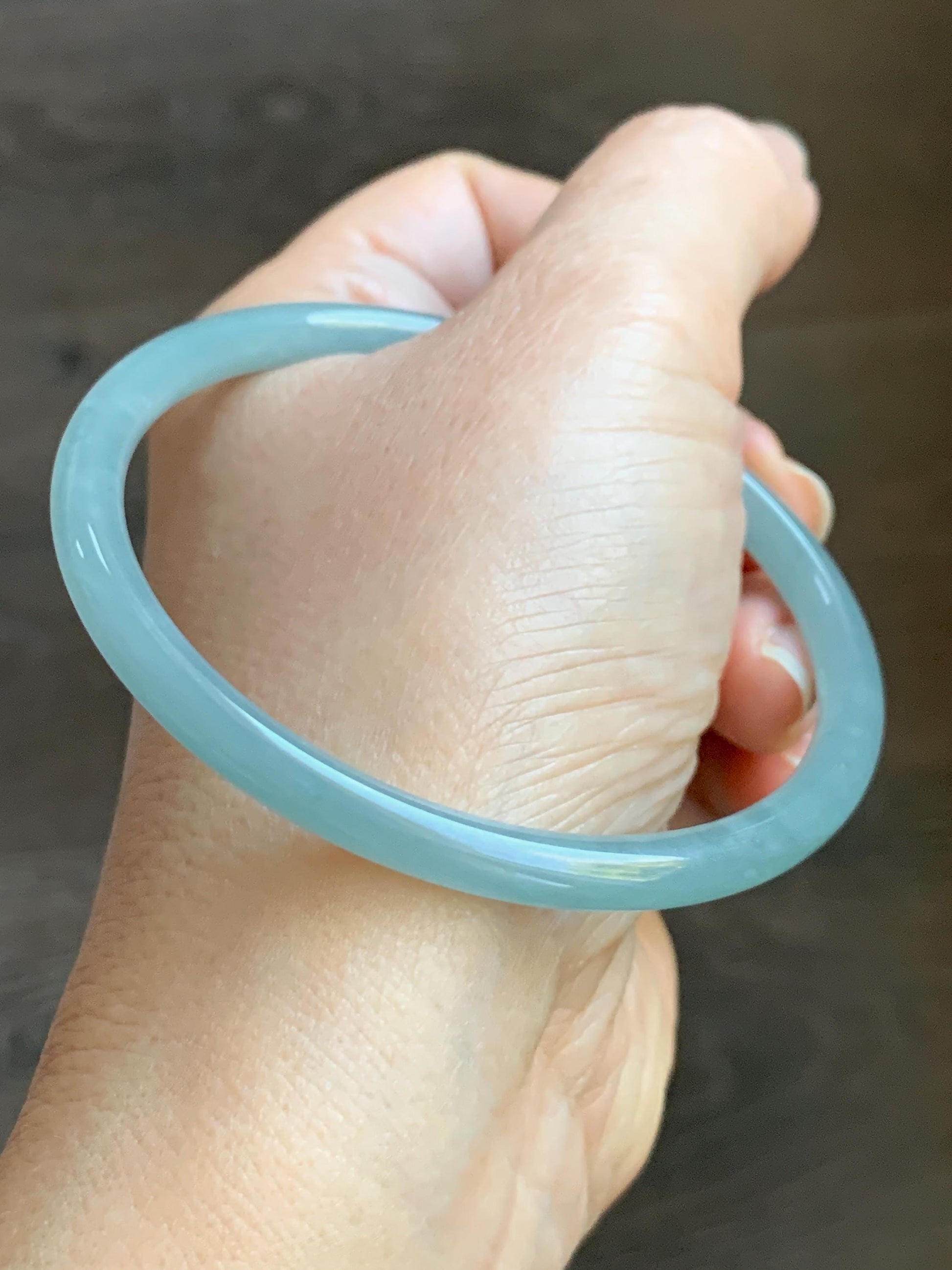Certified Natural Grade A Guatemalan Icy Translucent Light Teal Blue Jade Jadeite Bangle Bracelet 60mm 7.43" 天然冰危浅蓝翡翠圆条手镯 077