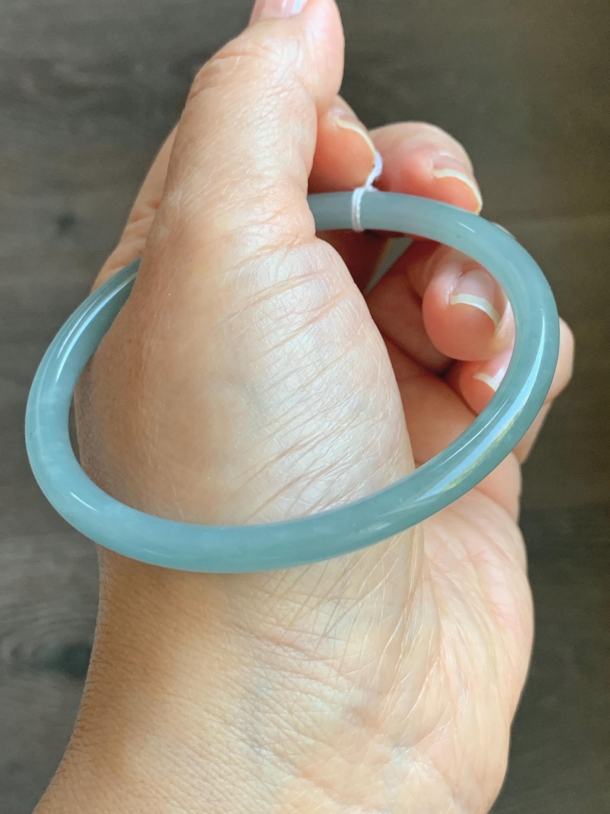 Certified Natural Grade A Guatemalan Icy Translucent Light Teal Blue Jade Jadeite Bangle Bracelet 60mm 7.43" 天然冰危浅蓝翡翠圆条手镯 077