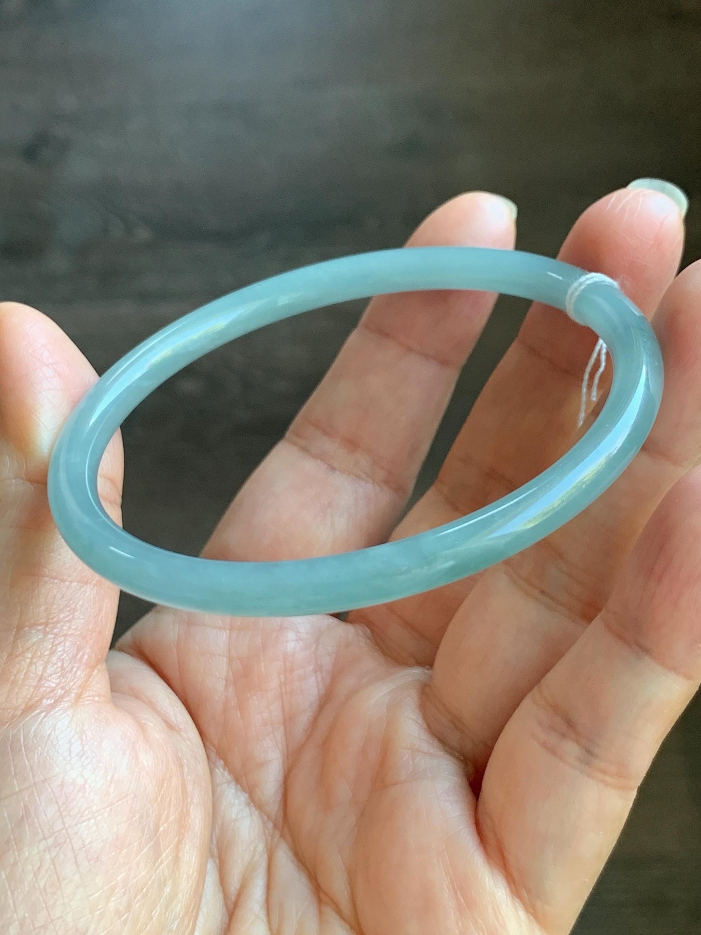 Certified Natural Grade A Guatemalan Icy Translucent Light Teal Blue Jade Jadeite Bangle Bracelet 60mm 7.43" 天然冰危浅蓝翡翠圆条手镯 077
