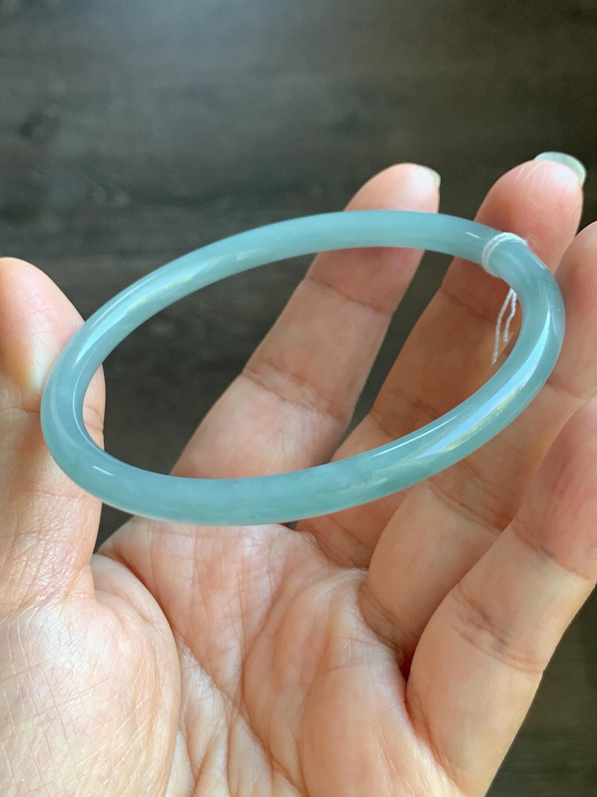 Certified Natural Grade A Guatemalan Icy Translucent Light Teal Blue Jade Jadeite Bangle Bracelet 60mm 7.43" 天然冰危浅蓝翡翠圆条手镯 077