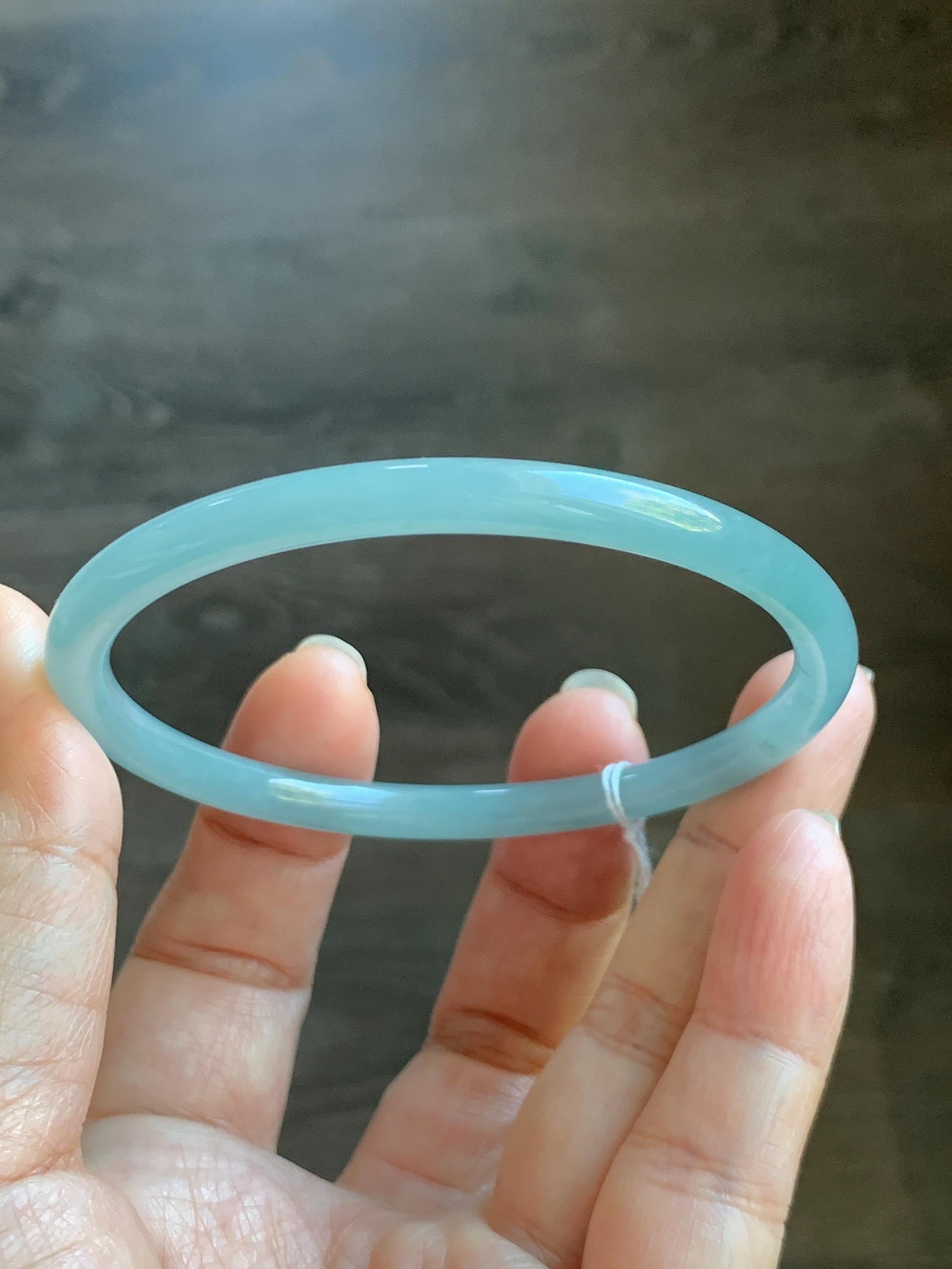 Certified Natural Grade A Guatemalan Icy Translucent Light Teal Blue Jade Jadeite Bangle Bracelet 60mm 7.43" 天然冰危浅蓝翡翠圆条手镯 077