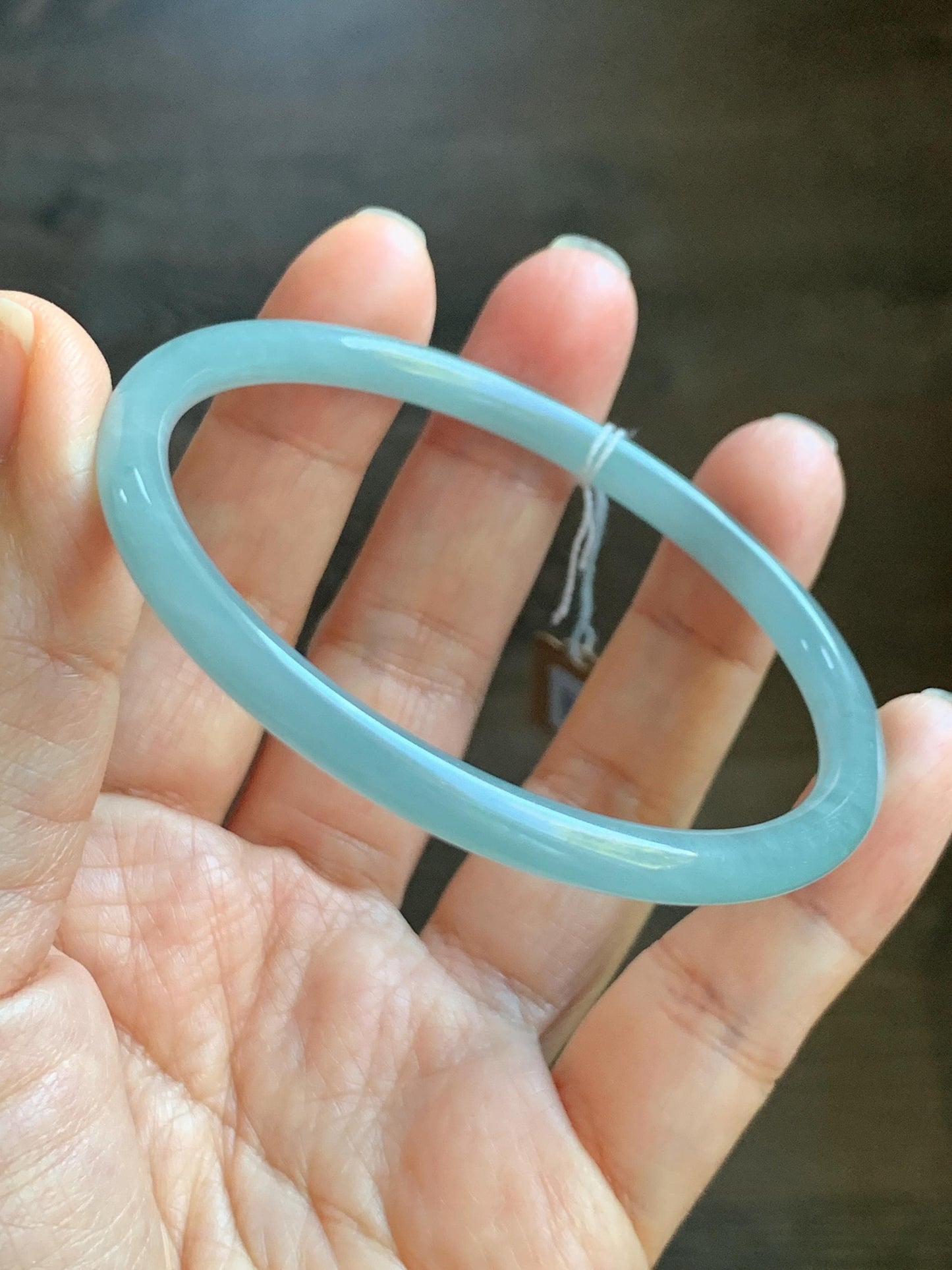 Certified Natural Grade A Guatemalan Icy Translucent Light Teal Blue Jade Jadeite Bangle Bracelet 60mm 7.43" 天然冰危浅蓝翡翠圆条手镯 077