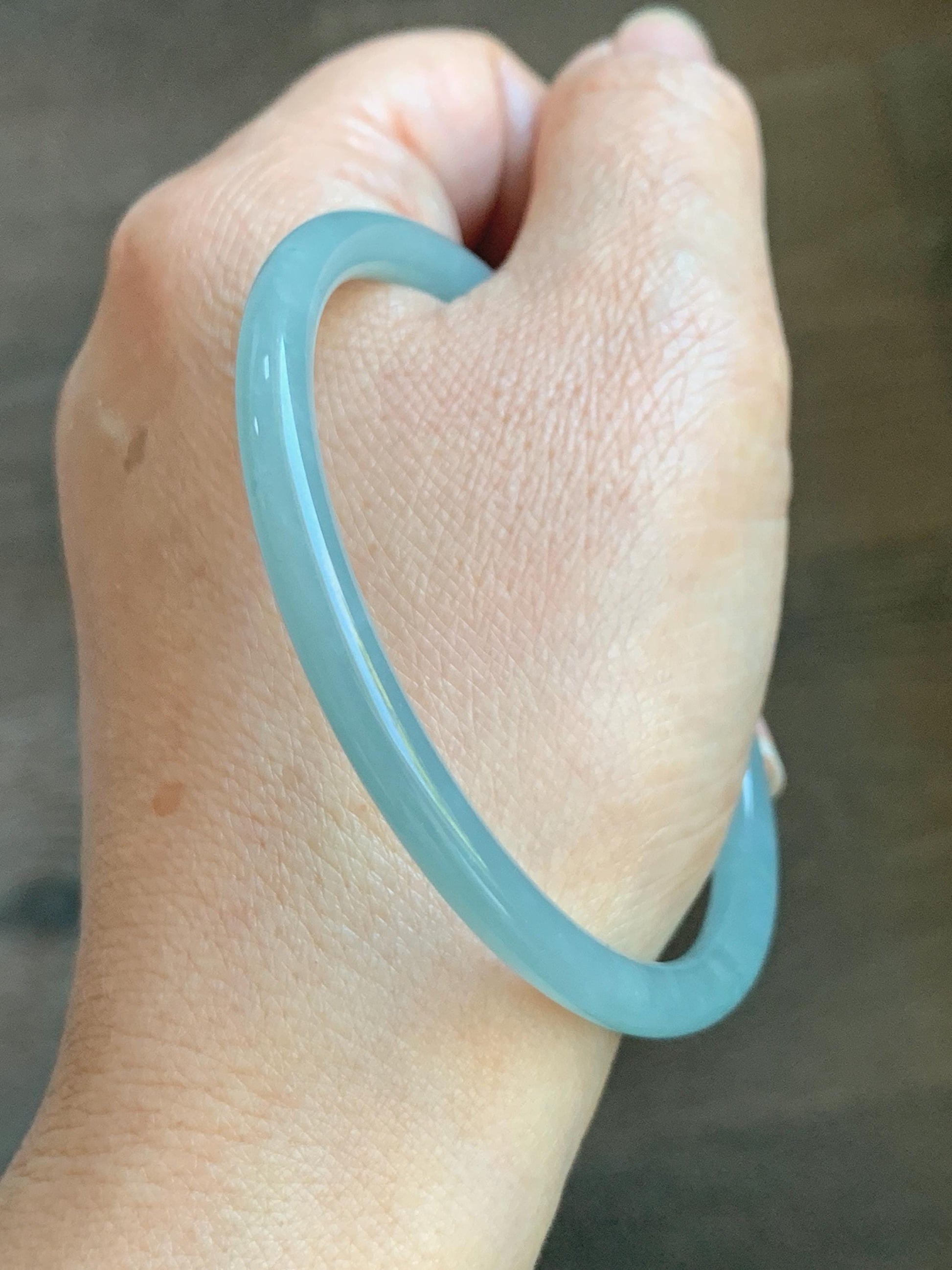 Certified Natural Grade A Guatemalan Icy Translucent Light Teal Blue Jade Jadeite Bangle Bracelet 60mm 7.43" 天然冰危浅蓝翡翠圆条手镯 077