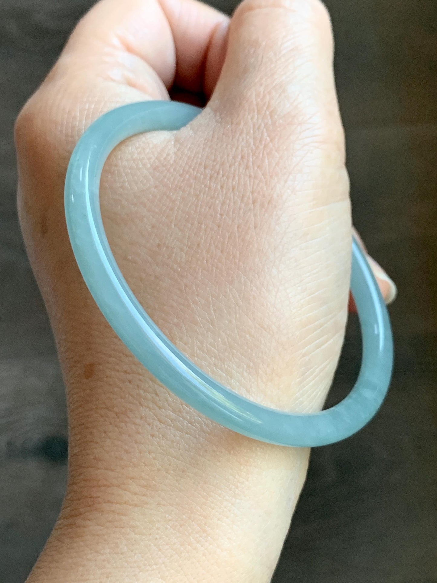 Certified Natural Grade A Guatemalan Icy Translucent Light Teal Blue Jade Jadeite Bangle Bracelet 60mm 7.43" 天然冰危浅蓝翡翠圆条手镯 077