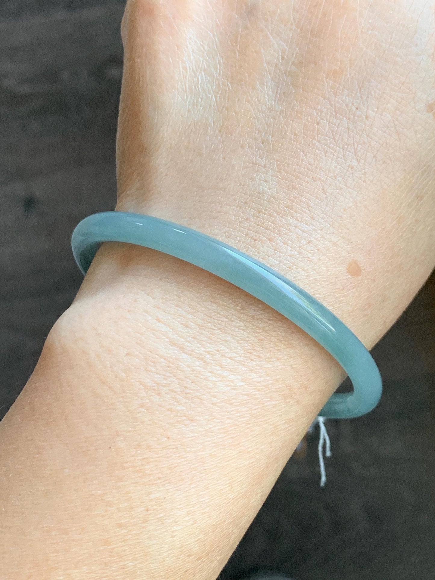 Certified Natural Grade A Guatemalan Icy Translucent Light Teal Blue Jade Jadeite Bangle Bracelet 60mm 7.43" 天然冰危浅蓝翡翠圆条手镯 077