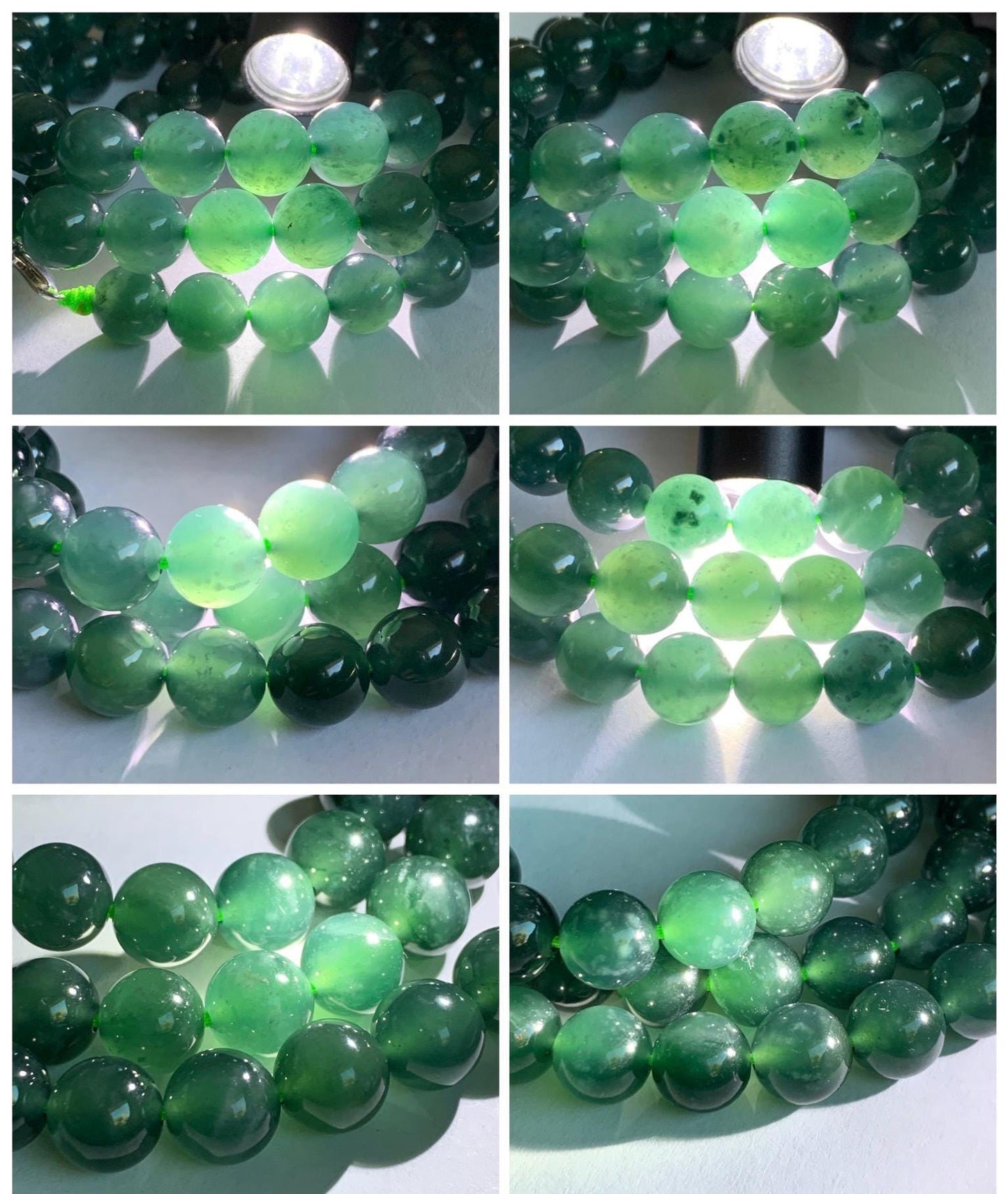 Natural Grade A Guatemalan Icy Translucent Dark Teal Green Jade Jadeite Beaded Necklace 24” 9.7mm 99g Sterling Silver 天然冰危深蓝绿翡翠大卡圆珠项链 WBL490
