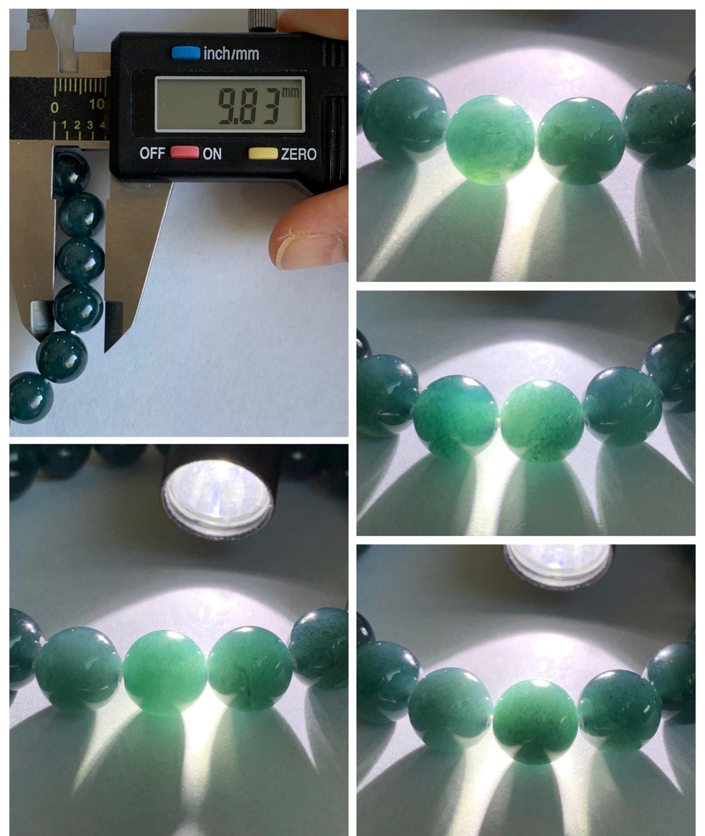 Natural Grade A Guatemalan Icy Translucent Dark Aegean Blue Jade Jadeite Beaded Bracelet 9.8mm 7.25” 33g 天然冰危深牛仔蓝翡翠圆珠手串 NZL220