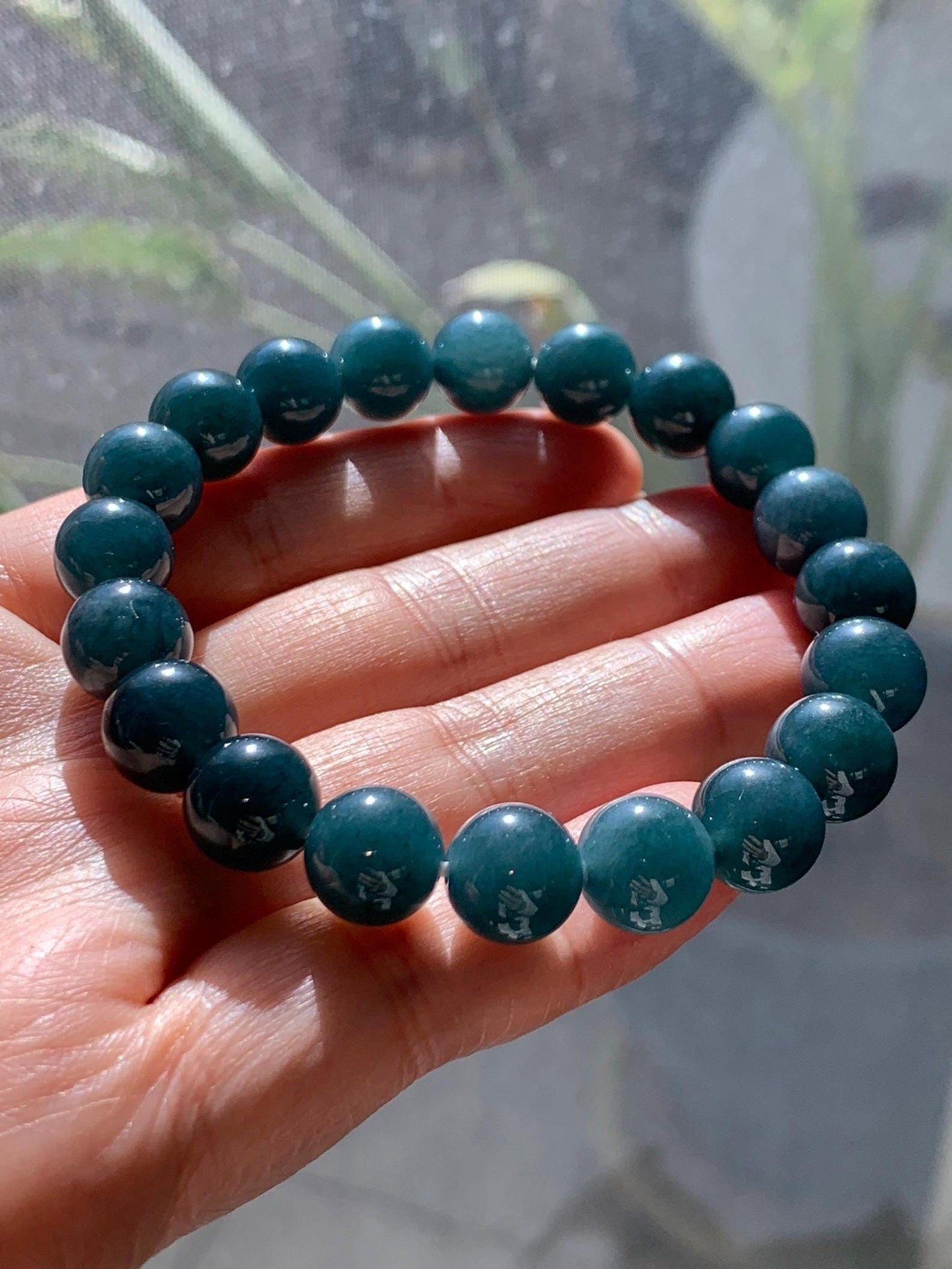 Natural Grade A Guatemalan Icy Translucent Dark Aegean Blue Jade Jadeite Beaded Bracelet 9.8mm 7.25” 33g 天然冰危深牛仔蓝翡翠圆珠手串 NZL220