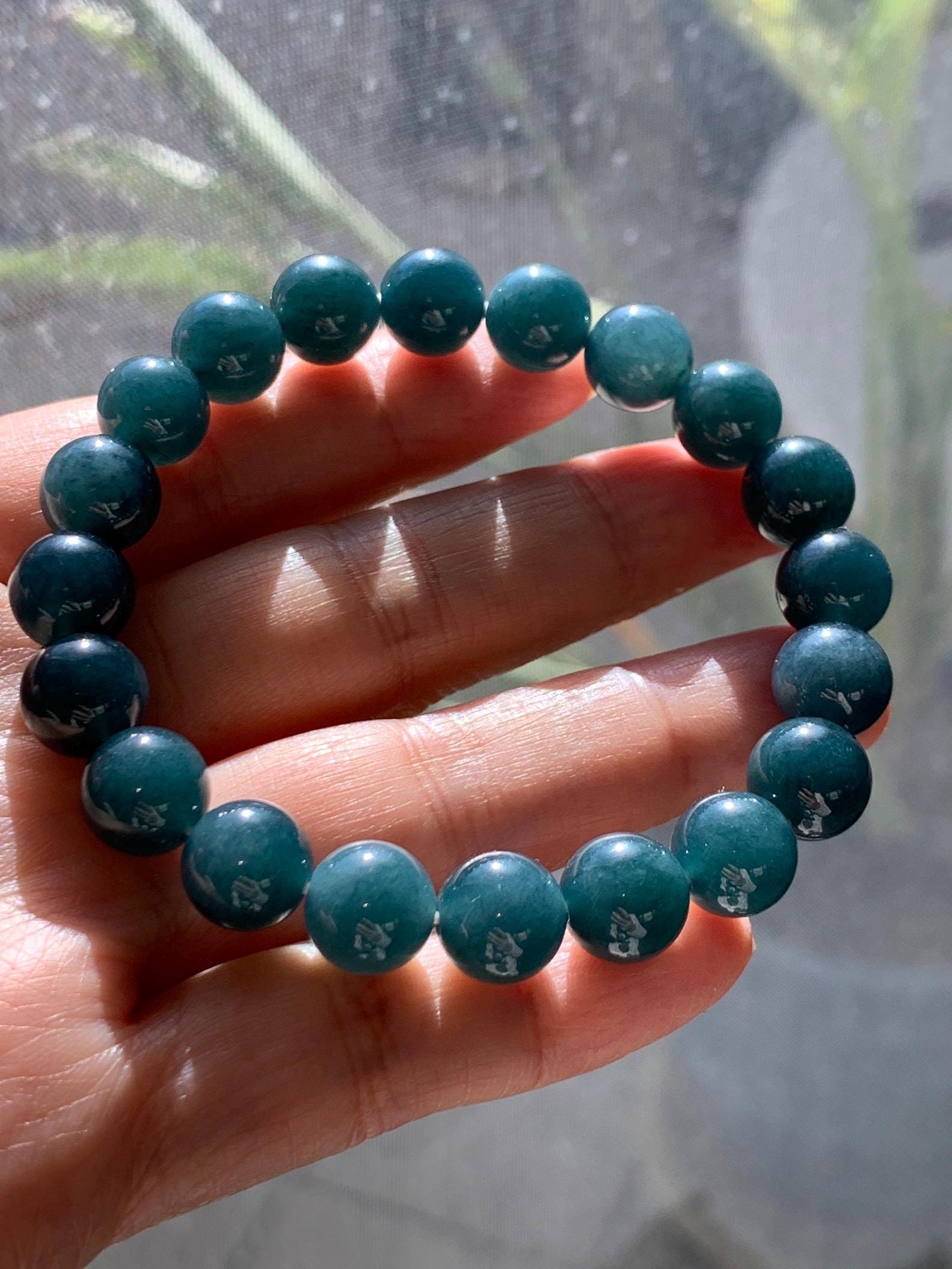 Natural Grade A Guatemalan Icy Translucent Dark Aegean Blue Jade Jadeite Beaded Bracelet 9.8mm 7.25” 33g 天然冰危深牛仔蓝翡翠圆珠手串 NZL220