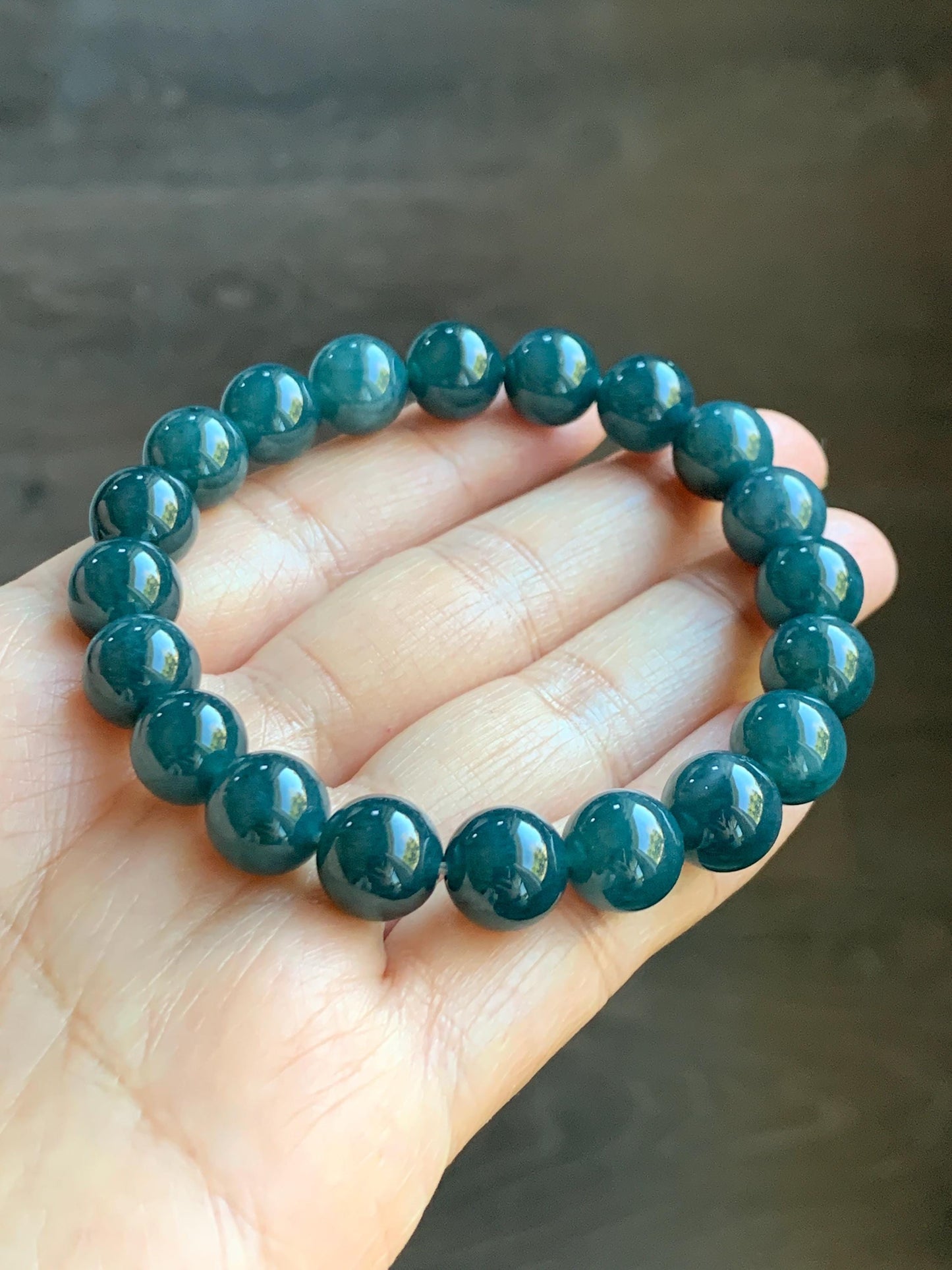 Natural Grade A Guatemalan Icy Translucent Dark Aegean Blue Jade Jadeite Beaded Bracelet 9.8mm 7.25” 33g 天然冰危深牛仔蓝翡翠圆珠手串 NZL220