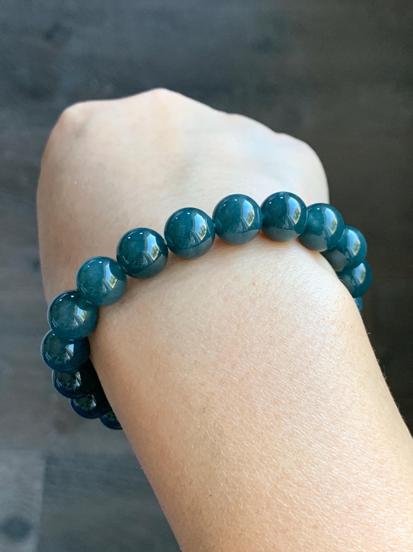 Natural Grade A Guatemalan Icy Translucent Dark Aegean Blue Jade Jadeite Beaded Bracelet 9.8mm 7.25” 33g 天然冰危深牛仔蓝翡翠圆珠手串 NZL220