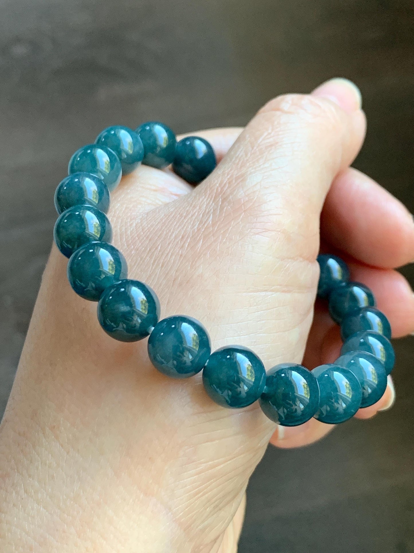 Natural Grade A Guatemalan Icy Translucent Dark Aegean Blue Jade Jadeite Beaded Bracelet 9.8mm 7.25” 33g 天然冰危深牛仔蓝翡翠圆珠手串 NZL220