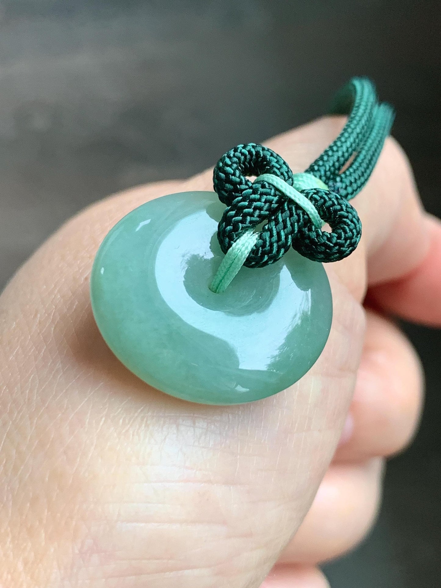 Natural Grade A Icy Translucent Light Green Jade Jadeite Ping An Kou Donut Pendant Rope Necklace 25" 11g 天然冰晴绿翡翠平安扣吊坠项链 MLP88B