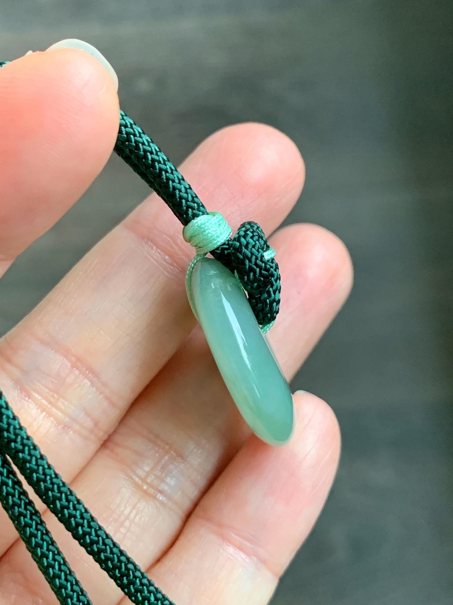 Natural Grade A Icy Translucent Light Green Jade Jadeite Ping An Kou Donut Pendant Rope Necklace 25" 11g 天然冰晴绿翡翠平安扣吊坠项链 MLP88B