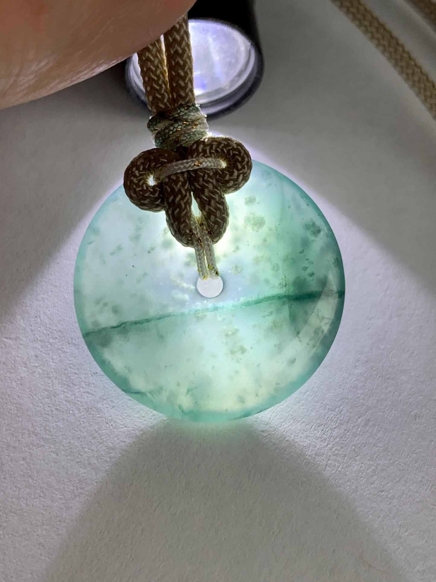Natural Grade A Guatemalan Icy Highly Translucent Teal Blue Jade Jadeite Ping An Kou Donut Pendant Rope Necklace 25" 天然冰危蓝绿翡翠平安扣吊坠项链 BWL125
