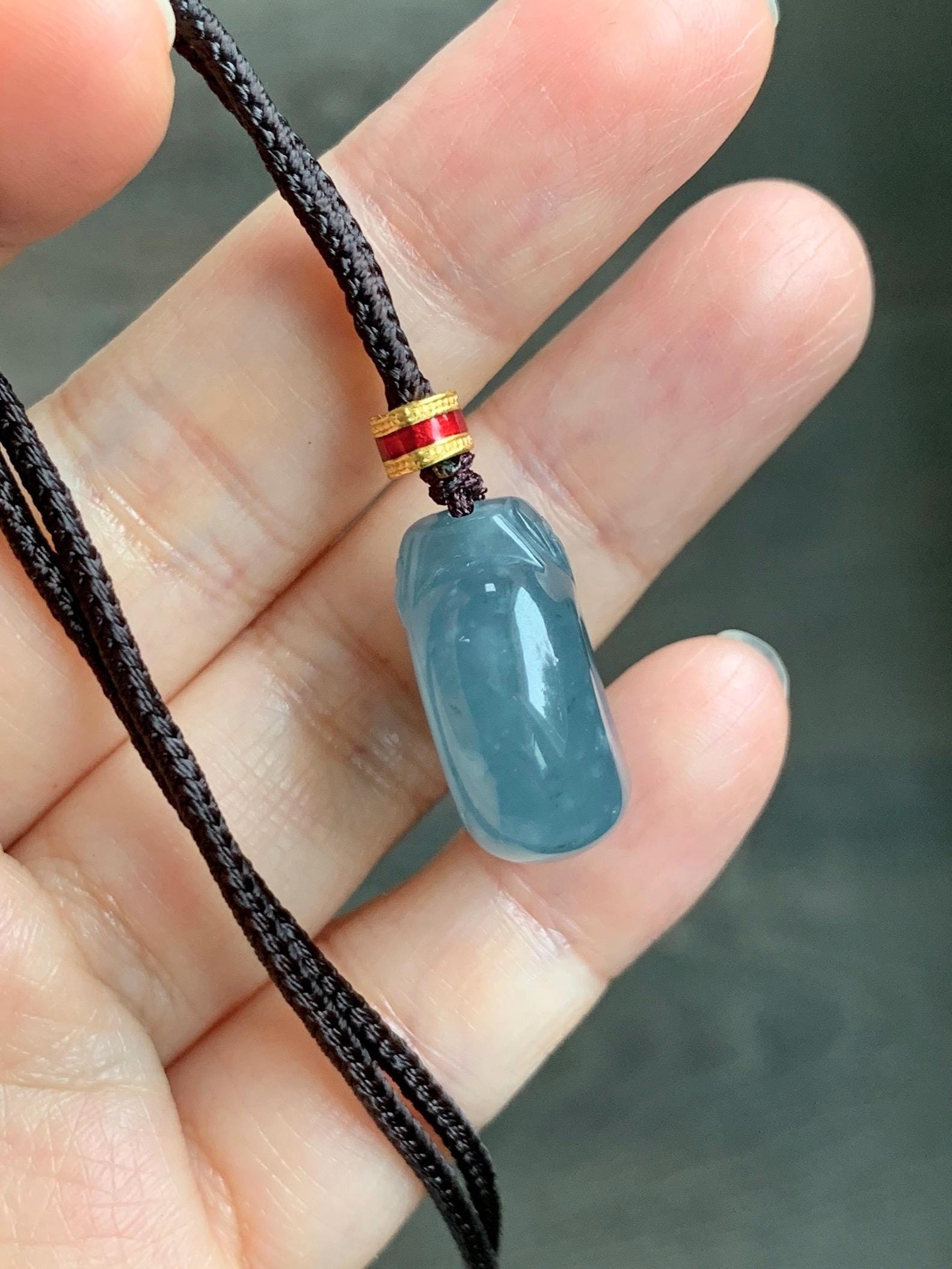 Natural Grade A Guatemalan Icy Translucent Dark Dusty Blue Jade Jadeite Ping An Kou Donut Pendant Rope Necklace 26” 天然冰危蓝翡翠平安扣吊坠项链 WFGK120