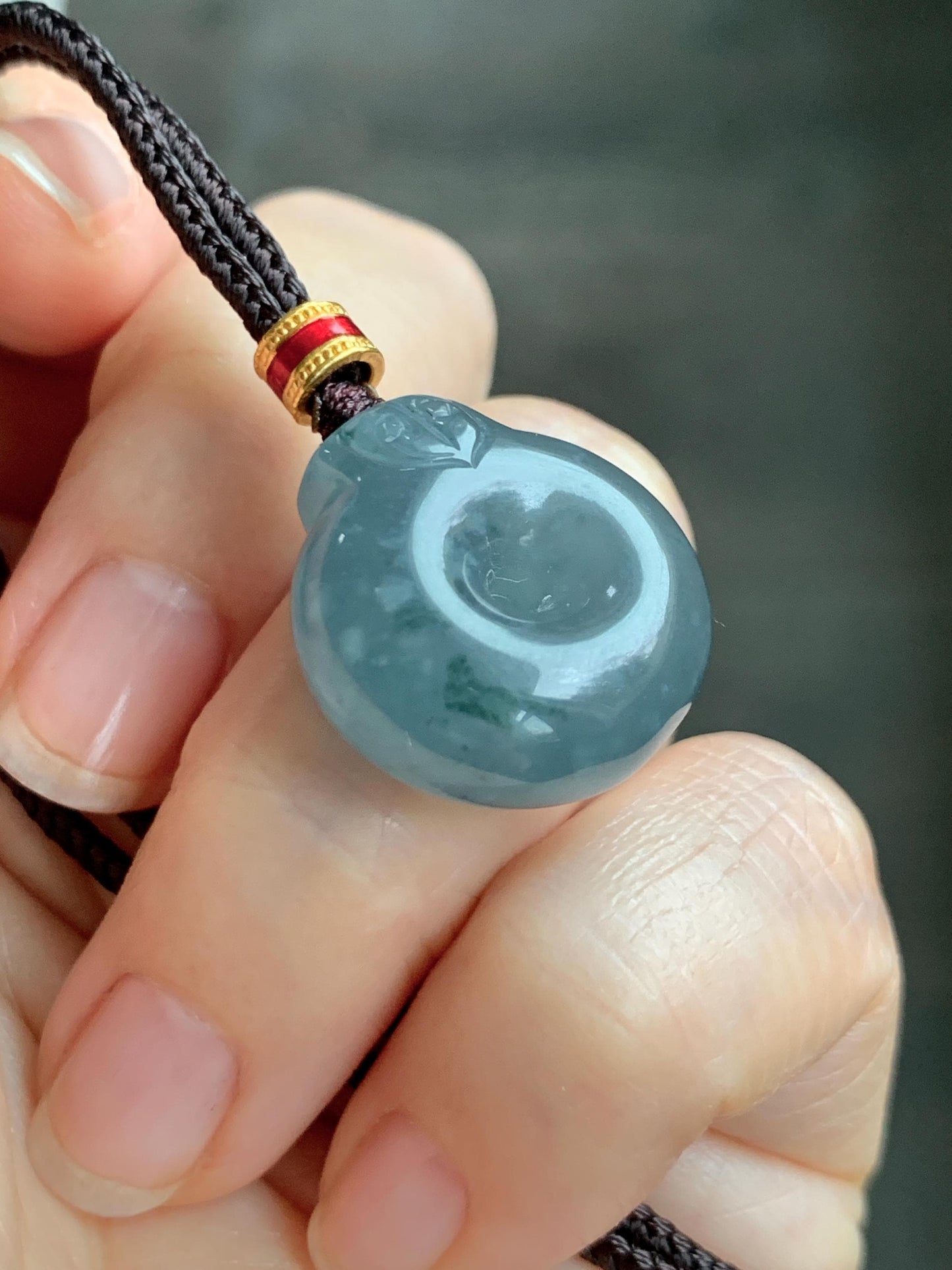 Natural Grade A Guatemalan Icy Translucent Dark Dusty Blue Jade Jadeite Ping An Kou Donut Pendant Rope Necklace 26” 天然冰危蓝翡翠平安扣吊坠项链 WFGK120