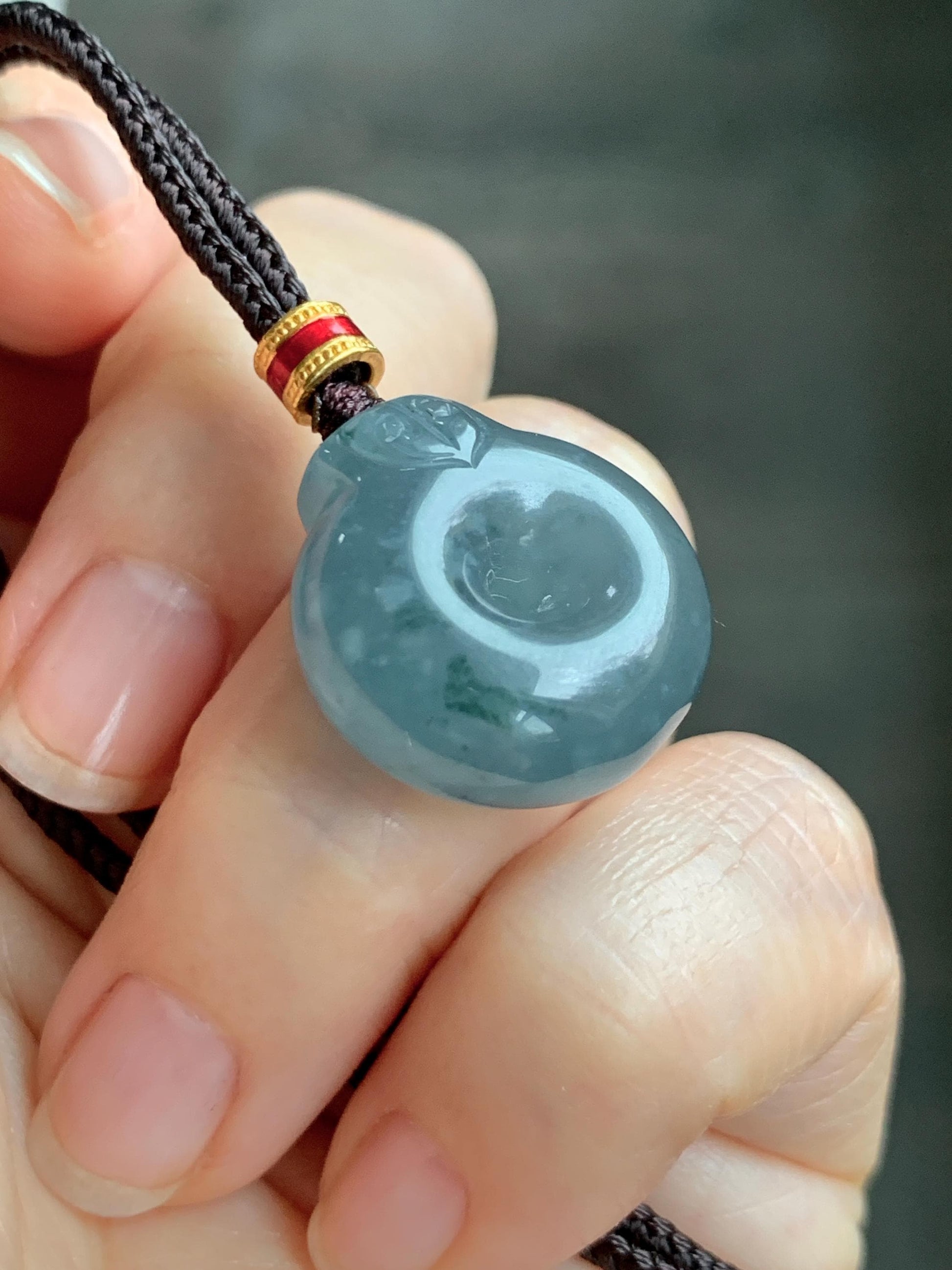 Natural Grade A Guatemalan Icy Translucent Dark Dusty Blue Jade Jadeite Ping An Kou Donut Pendant Rope Necklace 26” 天然冰危蓝翡翠平安扣吊坠项链 WFGK120