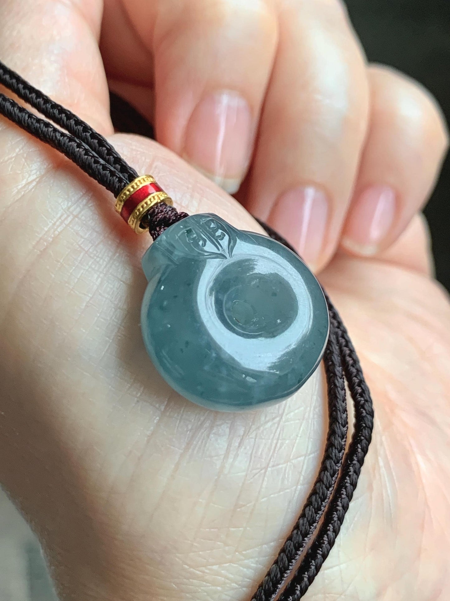 Natural Grade A Guatemalan Icy Translucent Dark Dusty Blue Jade Jadeite Ping An Kou Donut Pendant Rope Necklace 26” 天然冰危蓝翡翠平安扣吊坠项链 WFGK120