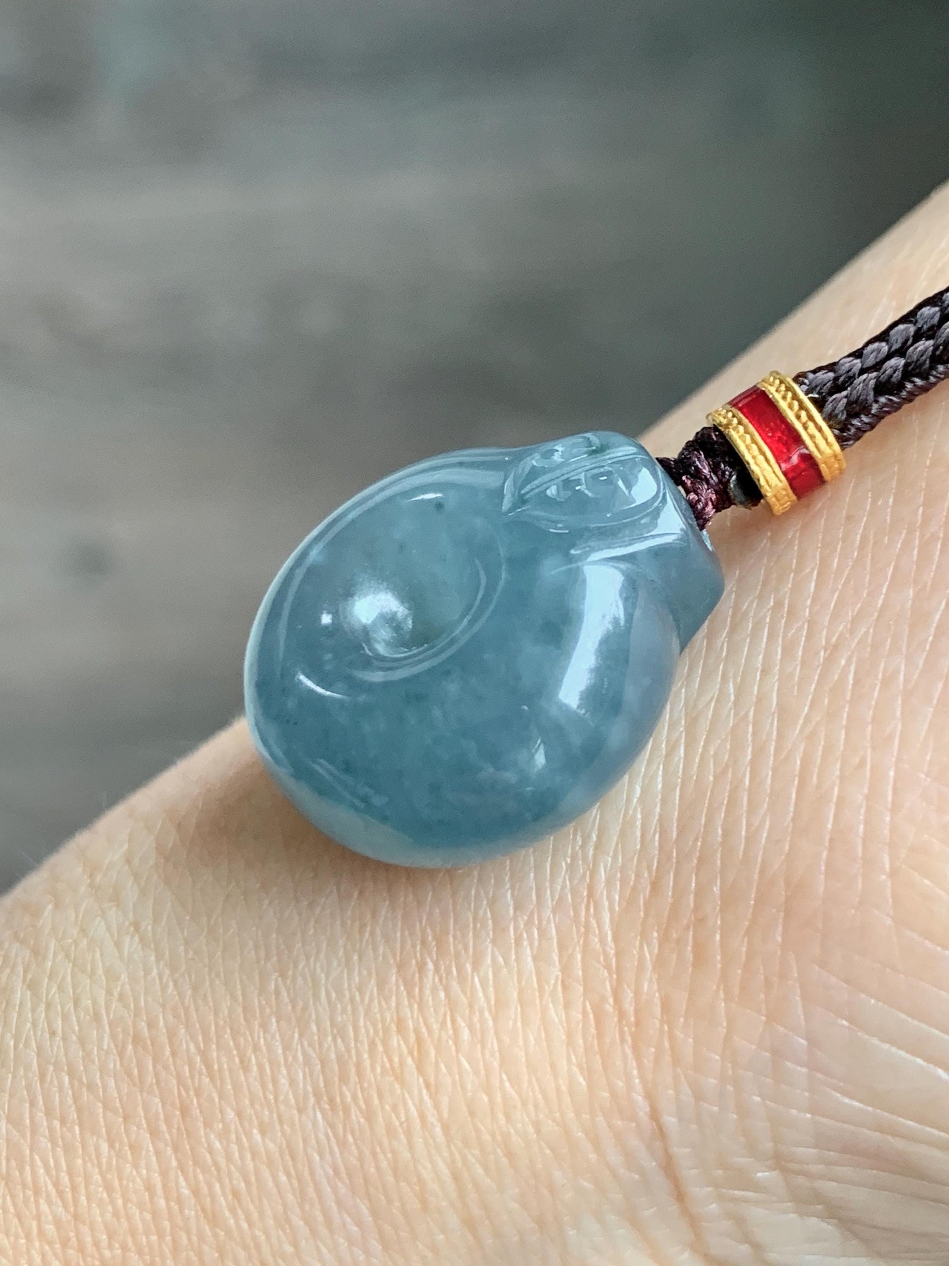 Natural Grade A Guatemalan Icy Translucent Dark Dusty Blue Jade Jadeite Ping An Kou Donut Pendant Rope Necklace 26” 天然冰危蓝翡翠平安扣吊坠项链 WFGK120