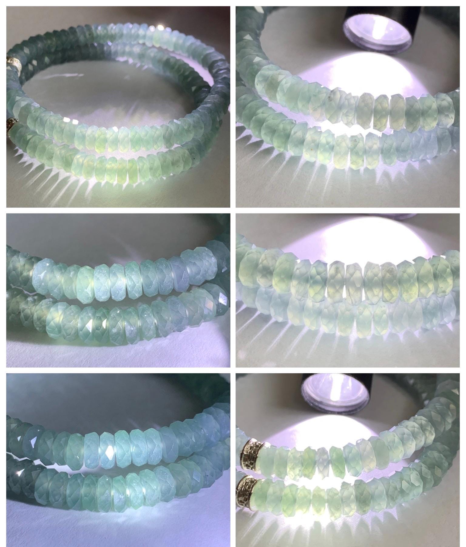 Natural Grade A Guatemalan Icy Highly Translucent Light Teal Jade Jadeite Faceted Flat Beads Beaded Bracelet 6.5” 13g 天然冰危浅蓝翡翠切割面珠手串 WLQ330