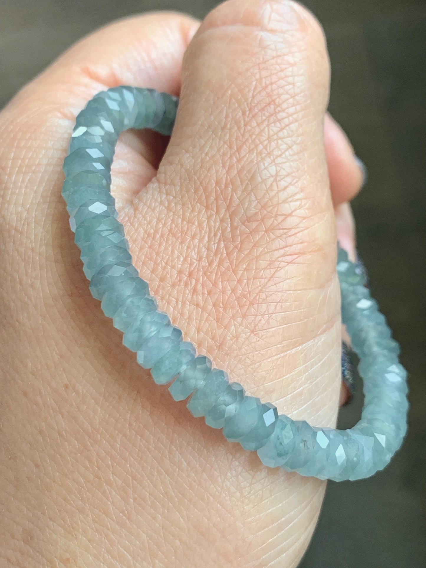 Natural Grade A Guatemalan Icy Highly Translucent Light Teal Jade Jadeite Faceted Flat Beads Beaded Bracelet 6.5” 13g 天然冰危浅蓝翡翠切割面珠手串 WLQ330