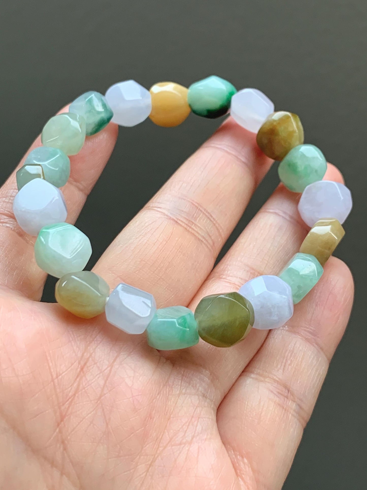 Certified Natural Grade A Icy Translucent Multicolored Jade Jadeite Nugget Rock Candy Beads Beaded Bracelet 7” 25g 天然冰胶多宝翡翠糖果珠手串 091