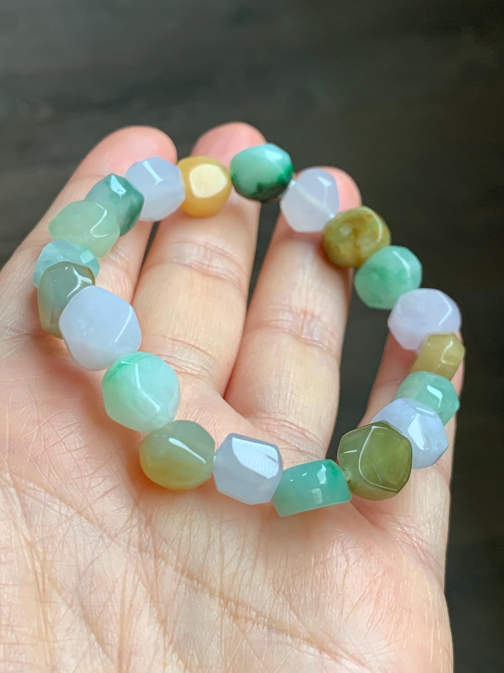Certified Natural Grade A Icy Translucent Multicolored Jade Jadeite Nugget Rock Candy Beads Beaded Bracelet 7” 25g 天然冰胶多宝翡翠糖果珠手串 091