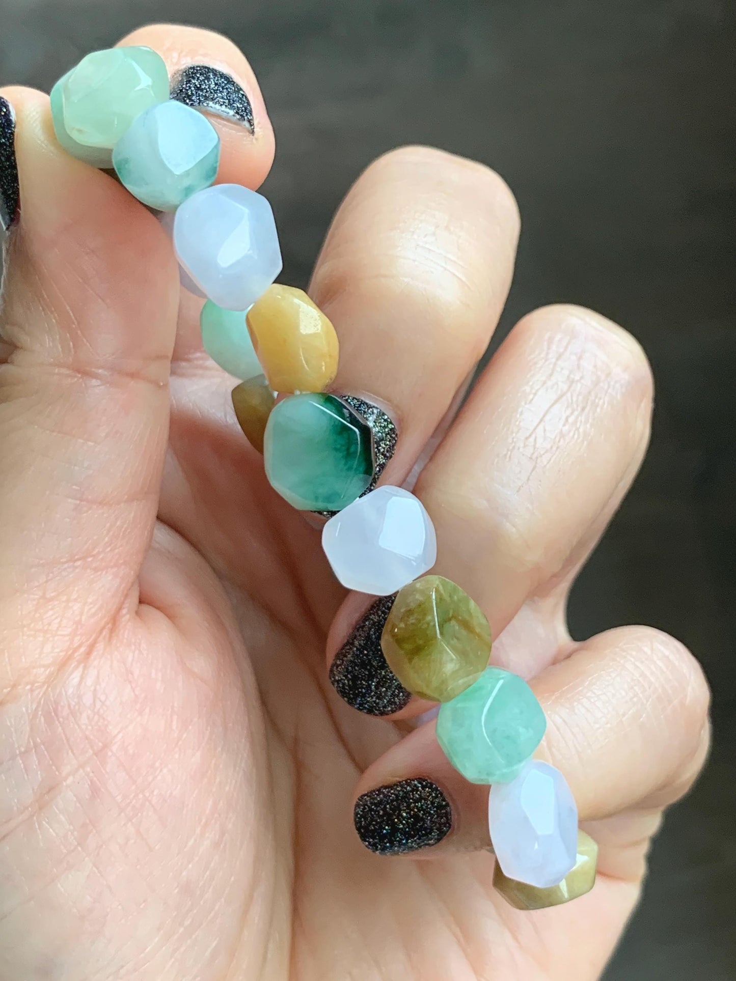 Certified Natural Grade A Icy Translucent Multicolored Jade Jadeite Nugget Rock Candy Beads Beaded Bracelet 7” 25g 天然冰胶多宝翡翠糖果珠手串 091