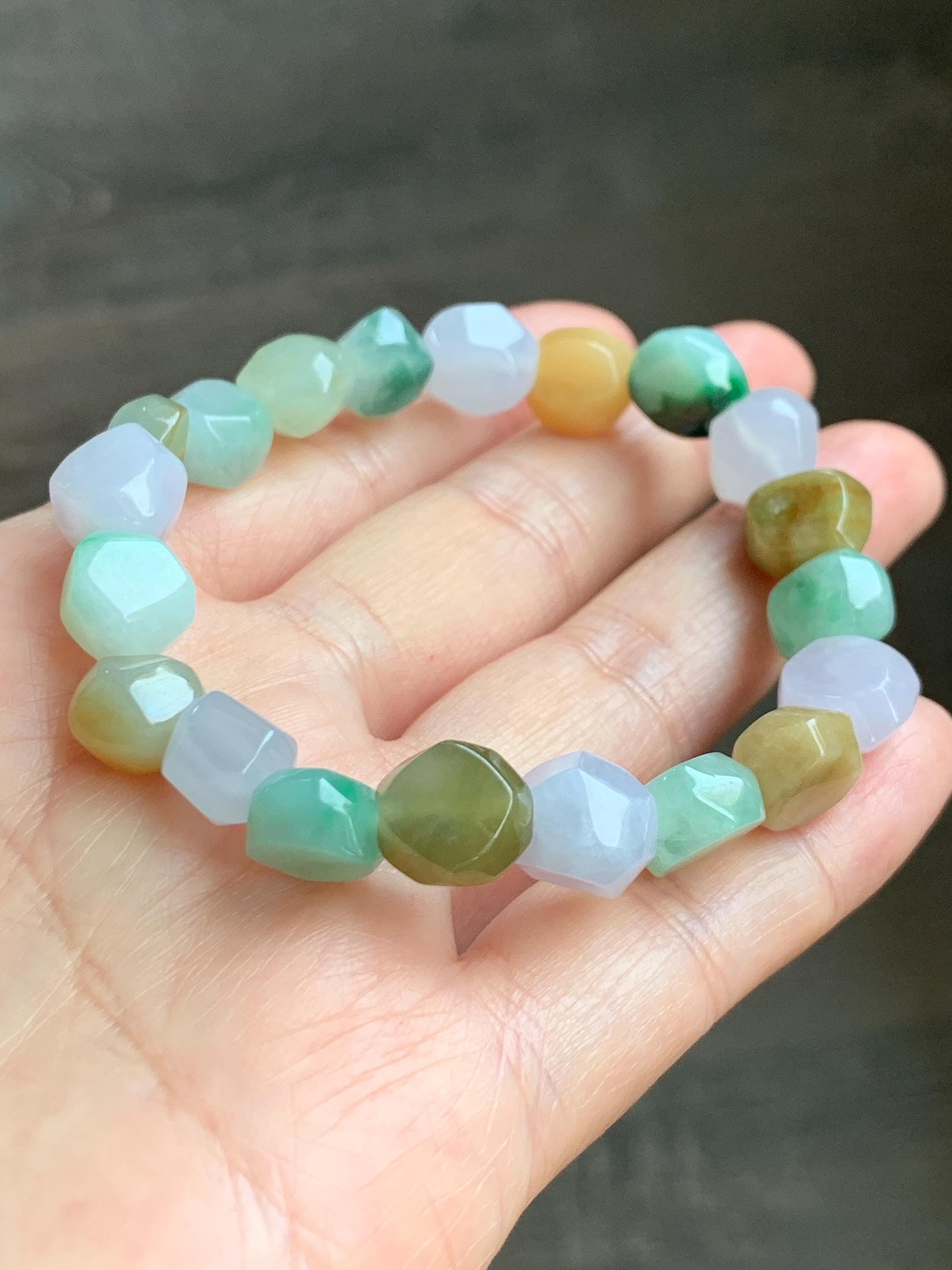 Certified Natural Grade A Icy Translucent Multicolored Jade Jadeite Nugget Rock Candy Beads Beaded Bracelet 7” 25g 天然冰胶多宝翡翠糖果珠手串 091