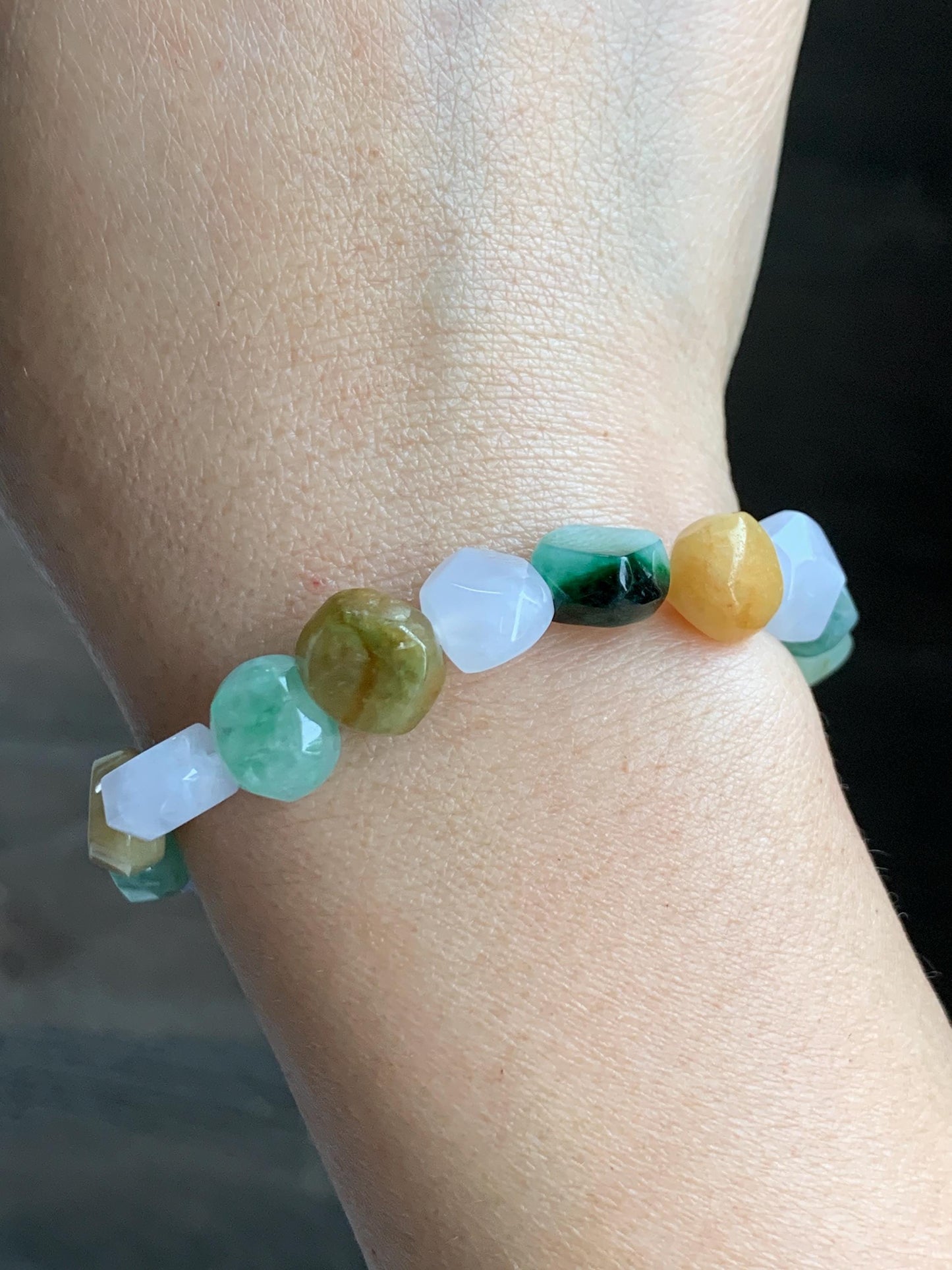 Certified Natural Grade A Icy Translucent Multicolored Jade Jadeite Nugget Rock Candy Beads Beaded Bracelet 7” 25g 天然冰胶多宝翡翠糖果珠手串 091