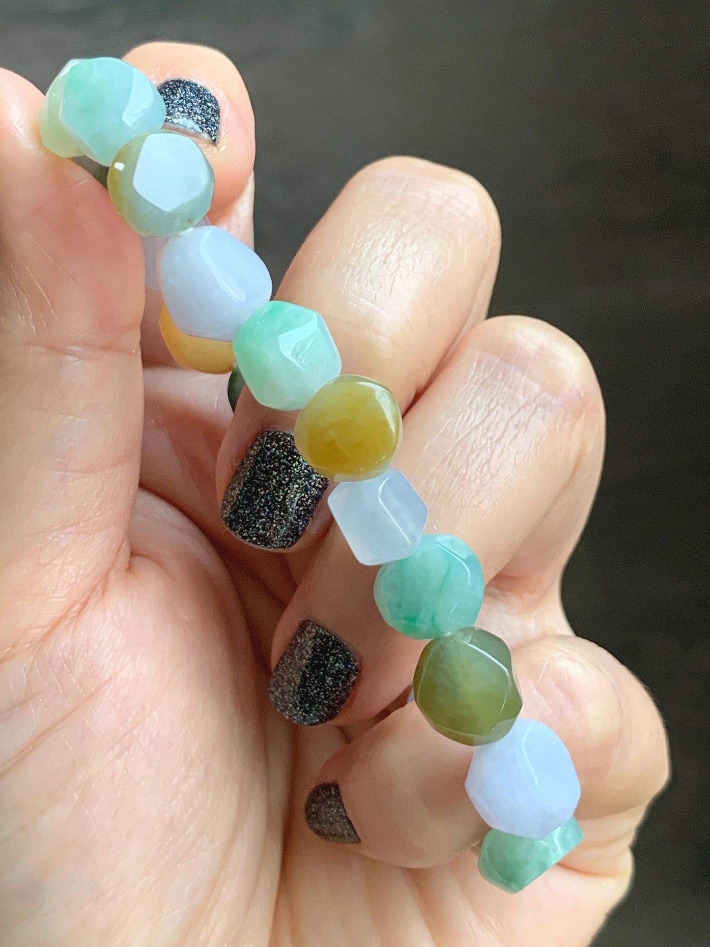 Certified Natural Grade A Icy Translucent Multicolored Jade Jadeite Nugget Rock Candy Beads Beaded Bracelet 7” 25g 天然冰胶多宝翡翠糖果珠手串 091