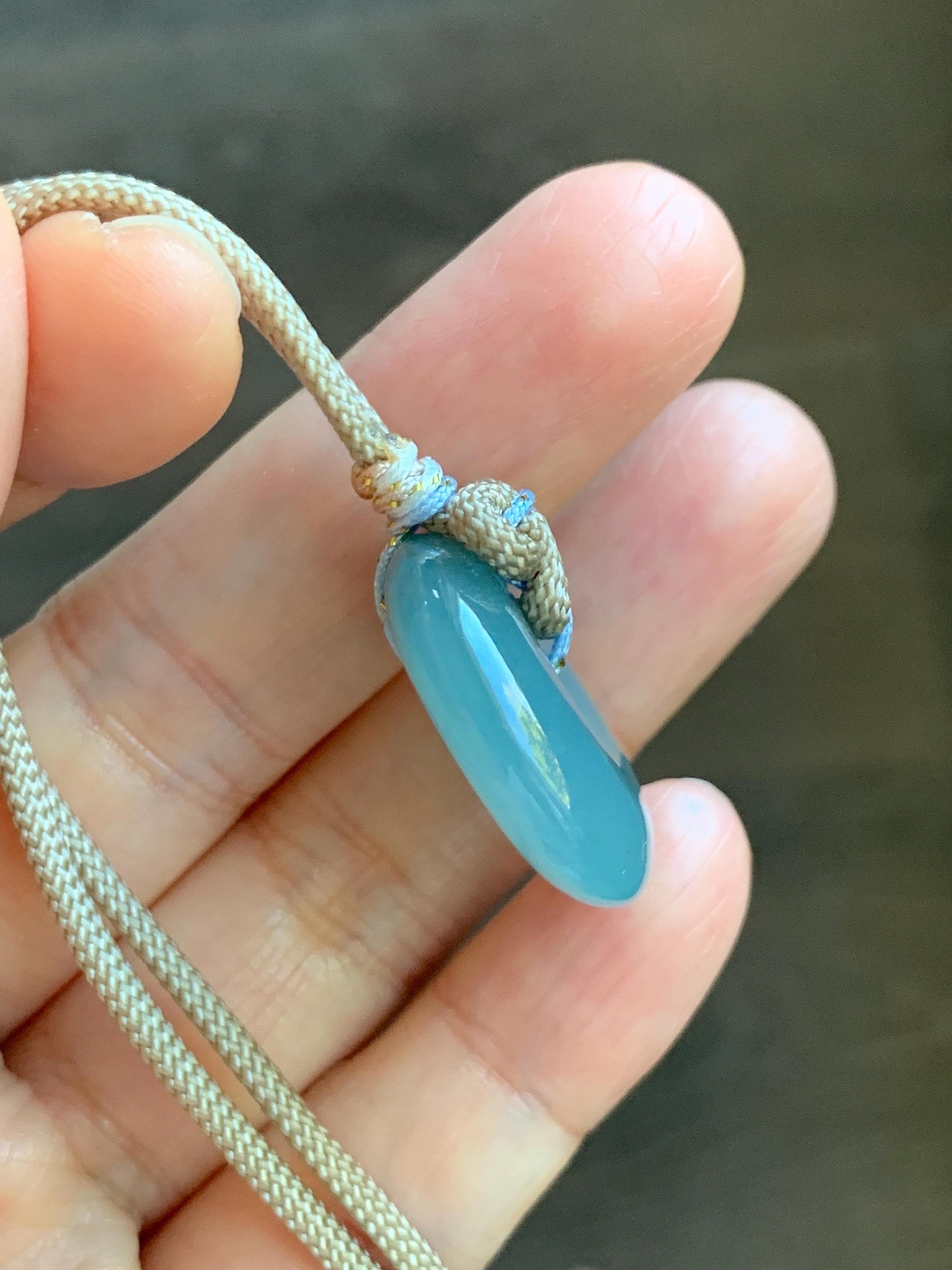 Natural Grade A Guatemalan Icy Highly Translucent Dusty Blue Jade Jadeite Ping An Kou Donut Pendant Rope Necklace 25" 天然冰危蓝翡翠平安扣吊坠项链 WLP88