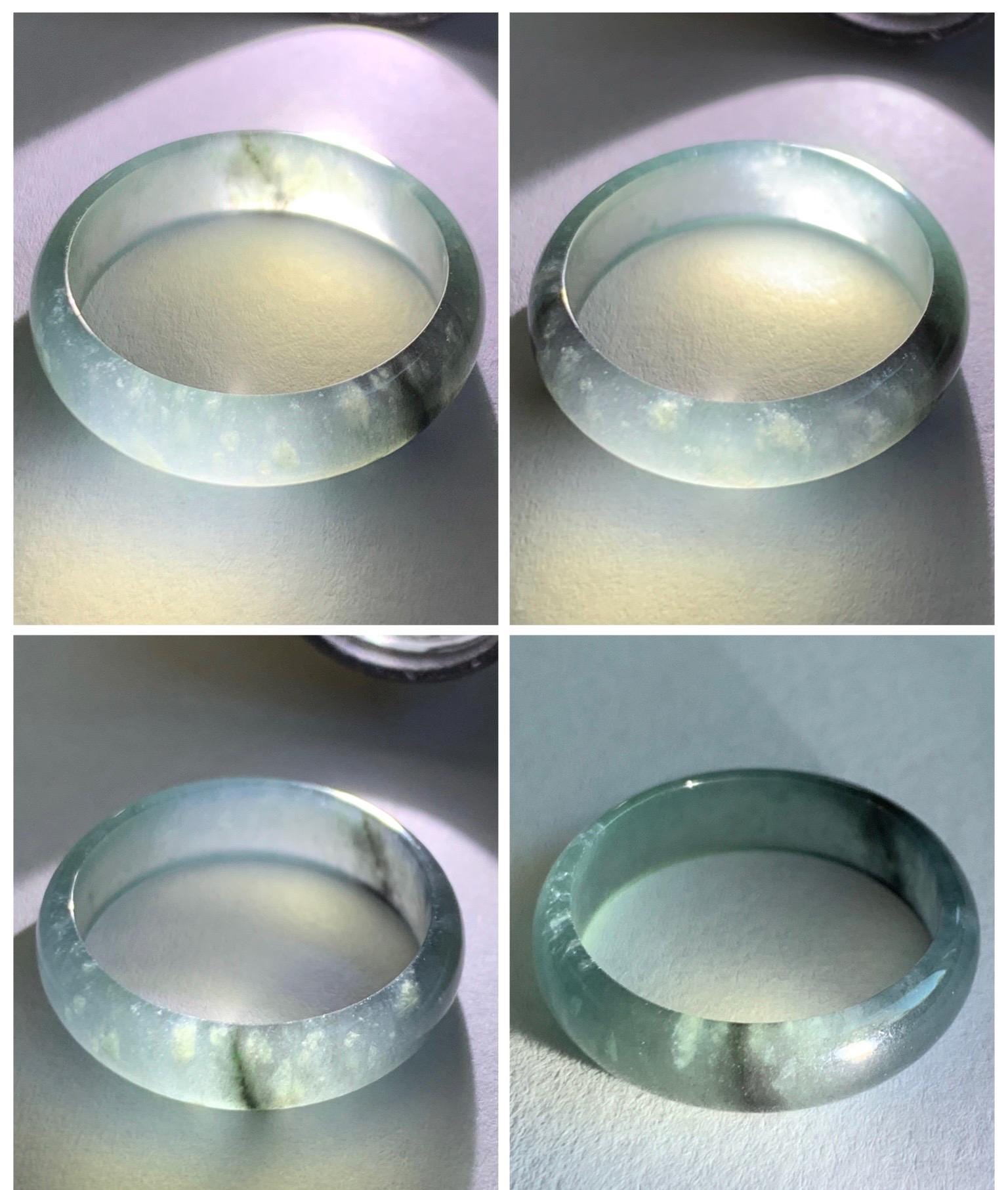 Natural Grade A Guatemalan Icy Highly Translucent Light Blue Wuji Jade Jadeite Band Ring Size 7.75 US 天然冰胶危淡蓝乌鸡翡翠戒圈 GWW330E