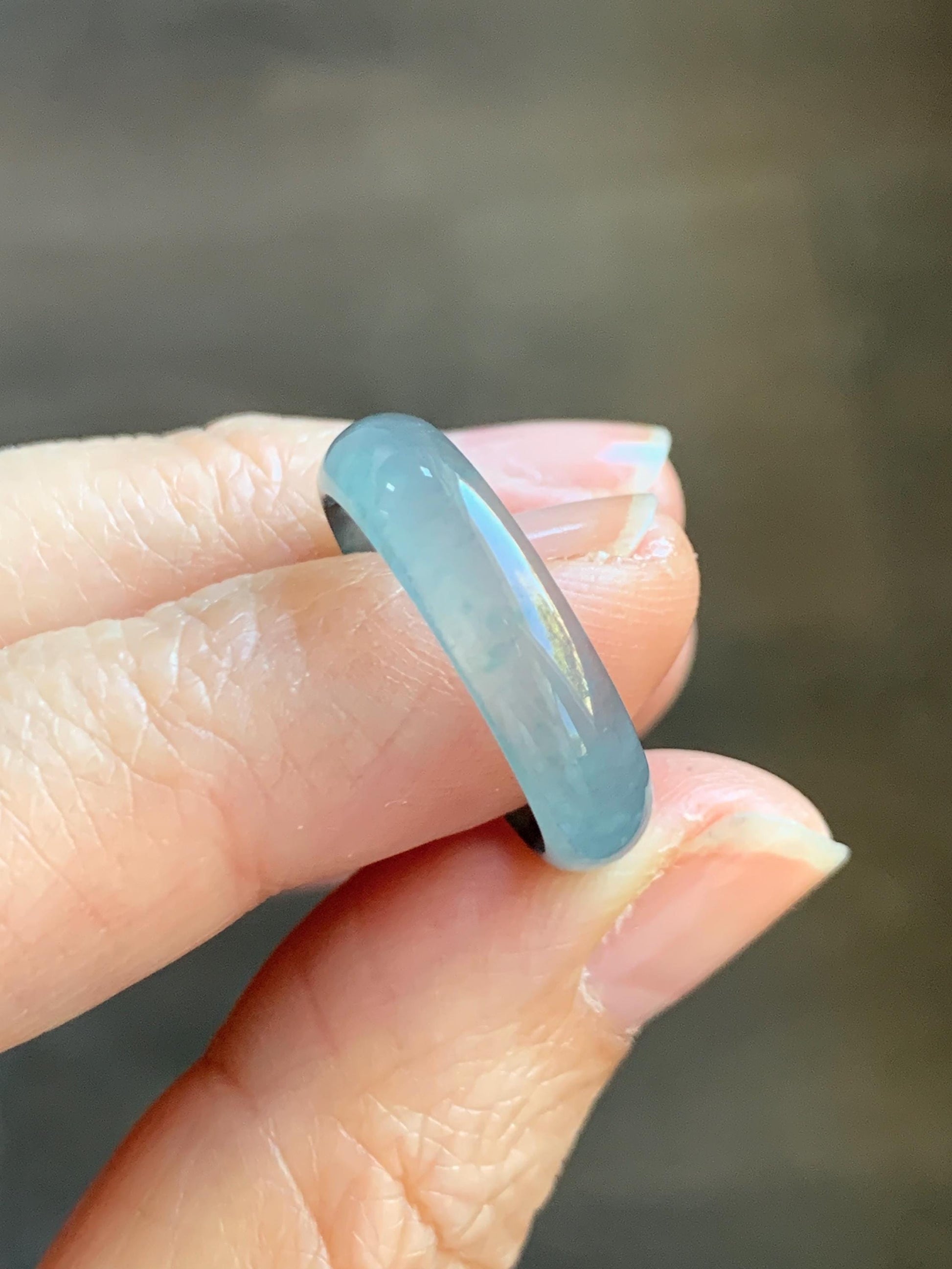 Natural Grade A Guatemalan Icy Highly Translucent Light Blue Wuji Jade Jadeite Band Ring Size 7.75 US 天然冰胶危淡蓝乌鸡翡翠戒圈 GWW330E