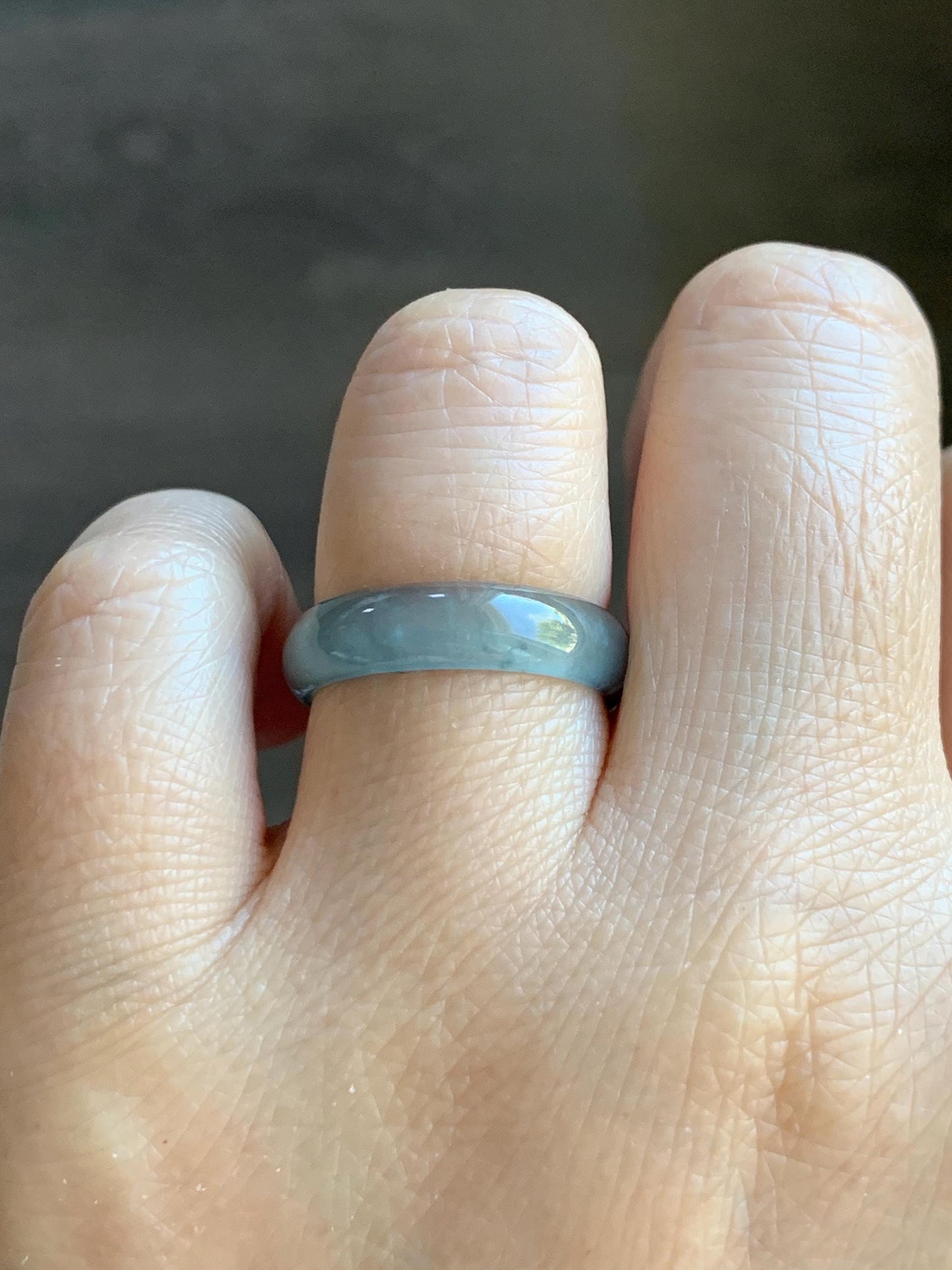 Natural Grade A Guatemalan Icy Highly Translucent Light Blue Wuji Jade Jadeite Band Ring Size 7.75 US 天然冰胶危淡蓝乌鸡翡翠戒圈 GWW330E