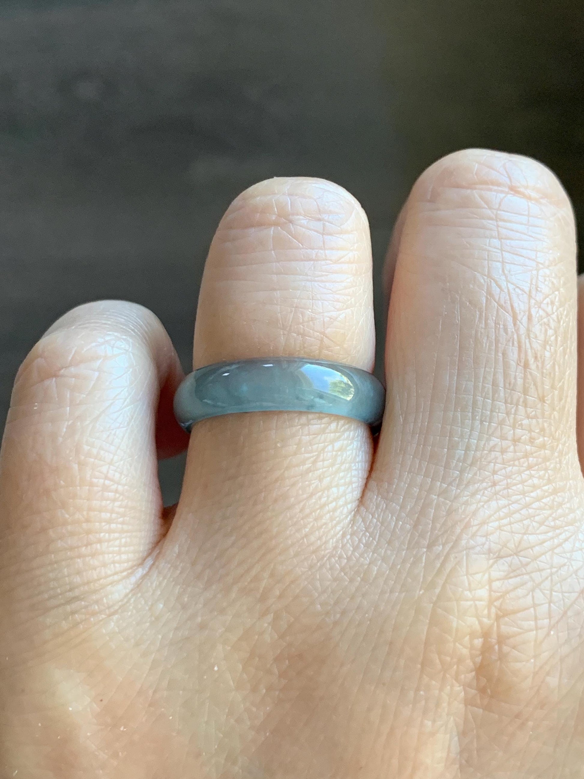 Natural Grade A Guatemalan Icy Highly Translucent Light Blue Wuji Jade Jadeite Band Ring Size 7.75 US 天然冰胶危淡蓝乌鸡翡翠戒圈 GWW330E