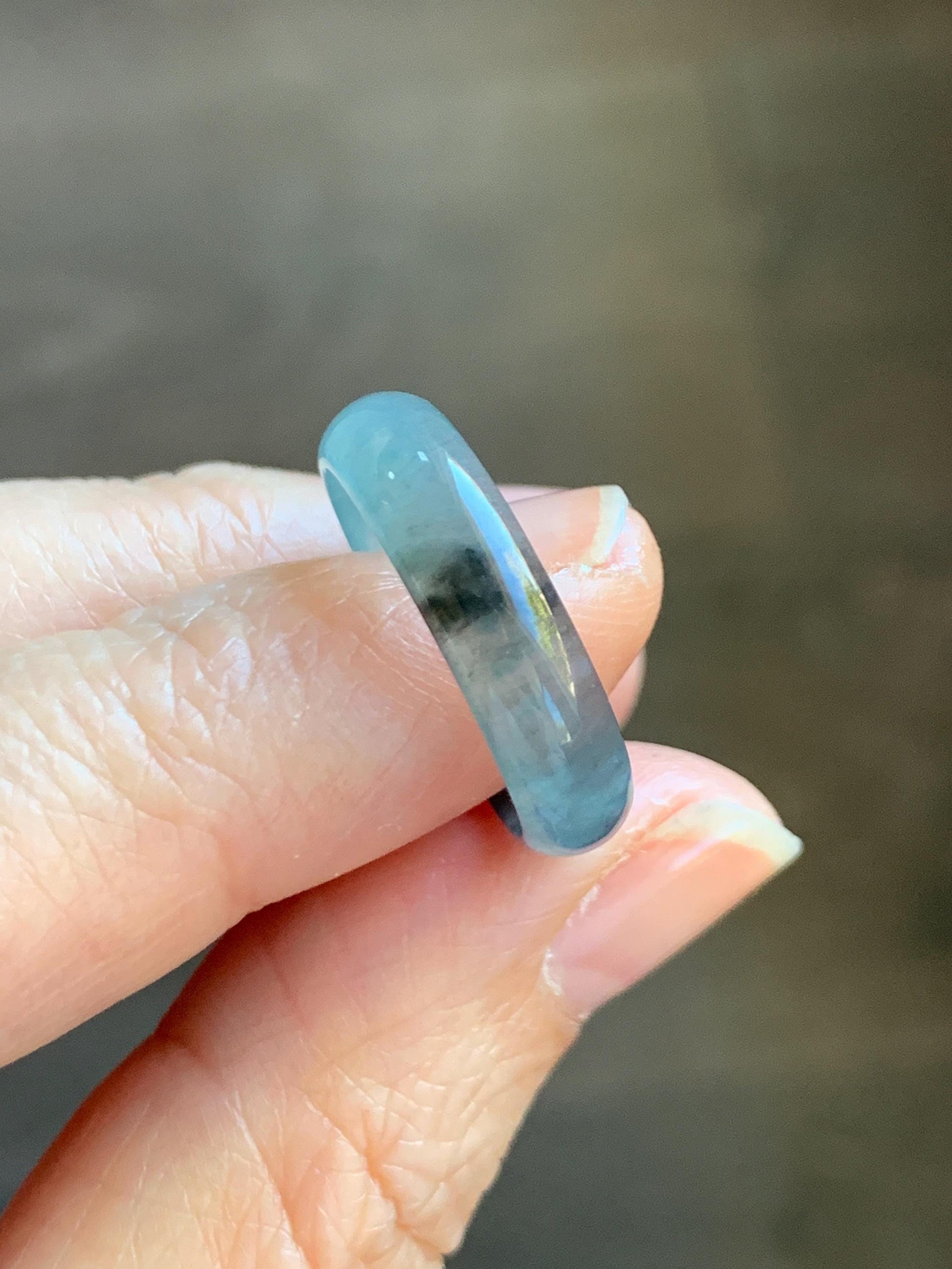 Natural Grade A Guatemalan Icy Highly Translucent Light Blue Wuji Jade Jadeite Band Ring Size 7.75 US 天然冰胶危淡蓝乌鸡翡翠戒圈 GWW330E