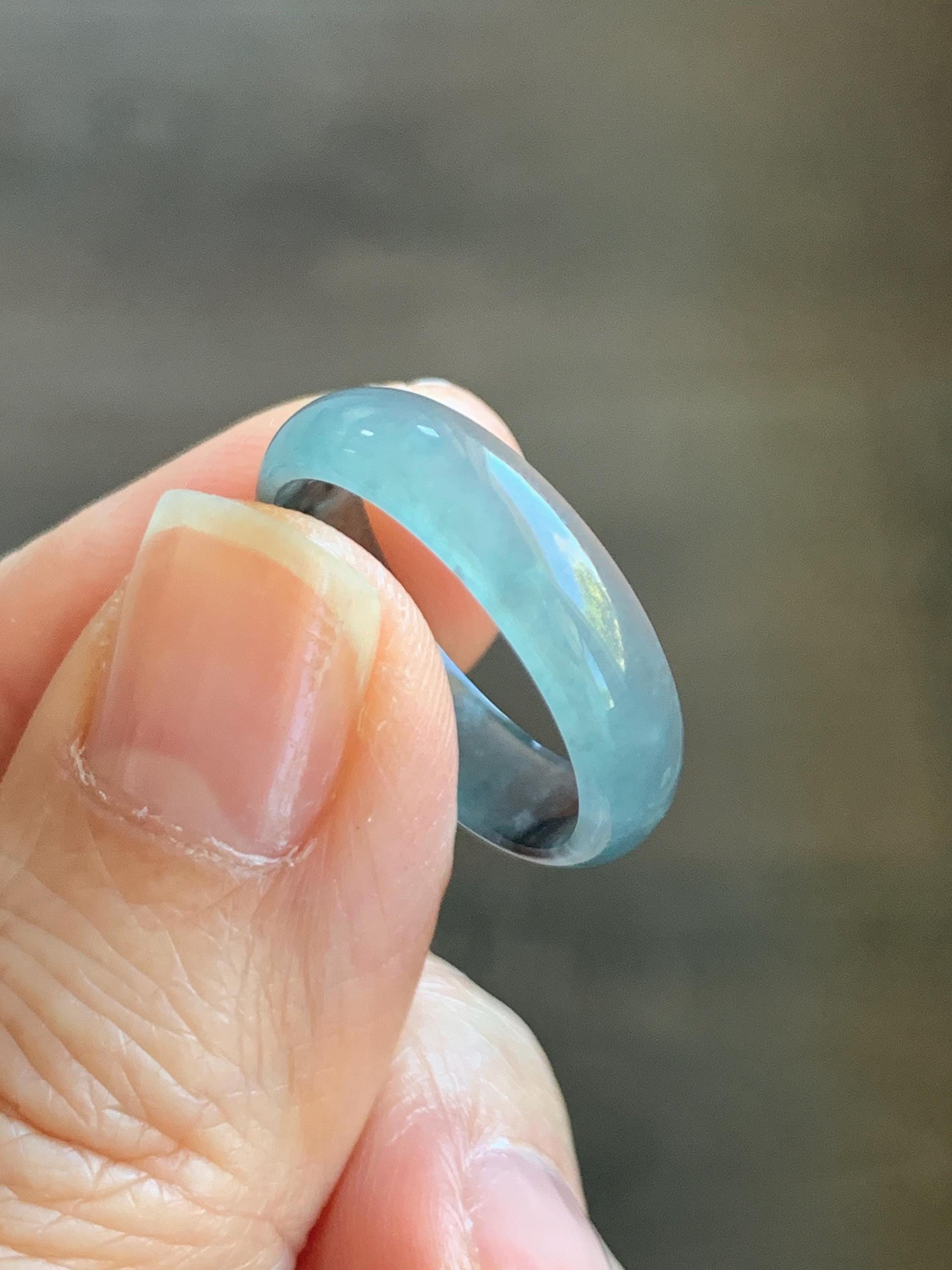 Natural Grade A Guatemalan Icy Highly Translucent Light Blue Wuji Jade Jadeite Band Ring Size 7.75 US 天然冰胶危淡蓝乌鸡翡翠戒圈 GWW330E