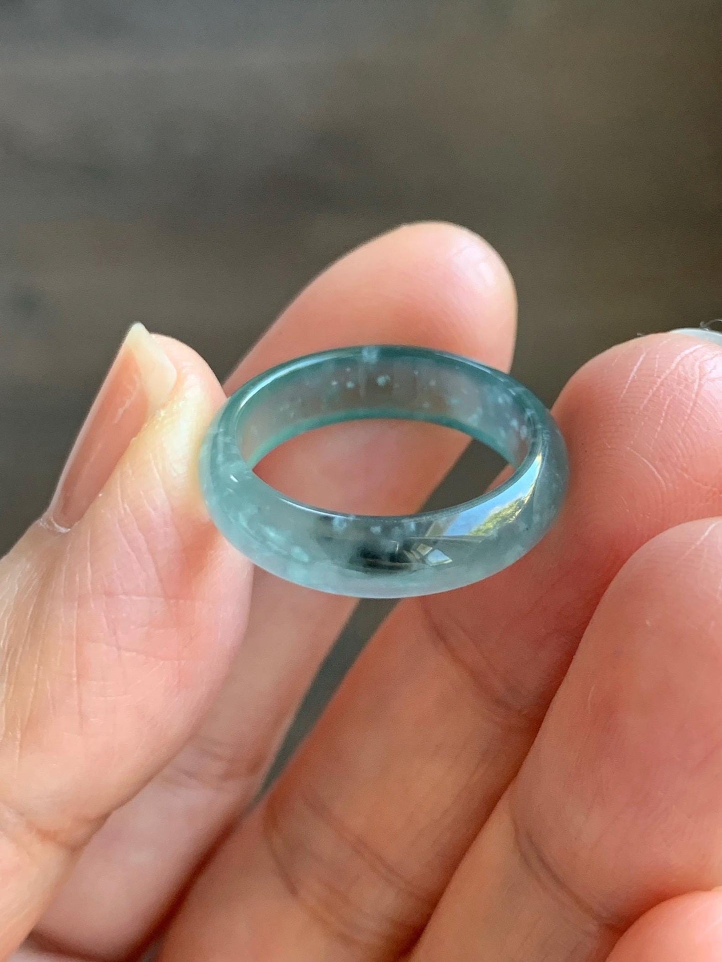 Natural Grade A Guatemalan Icy Highly Translucent Light Teal Blue Wuji Jade Jadeite Band Ring Size 6.5 US 天然冰胶危蓝绿乌鸡翡翠戒圈 GWW330D