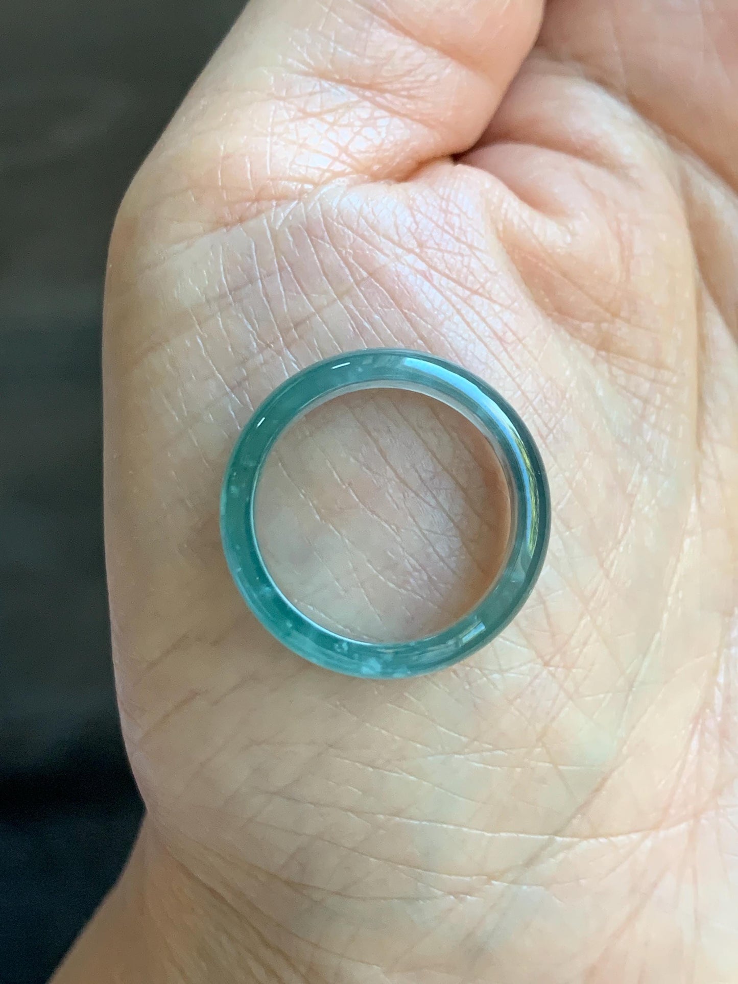 Natural Grade A Guatemalan Icy Highly Translucent Light Teal Blue Wuji Jade Jadeite Band Ring Size 6.5 US 天然冰胶危蓝绿乌鸡翡翠戒圈 GWW330D