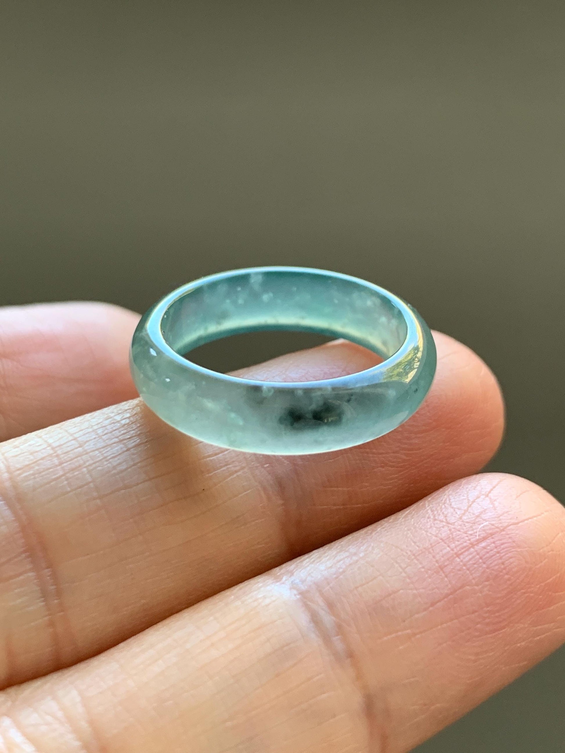 Natural Grade A Guatemalan Icy Highly Translucent Light Teal Blue Wuji Jade Jadeite Band Ring Size 6.5 US 天然冰胶危蓝绿乌鸡翡翠戒圈 GWW330D