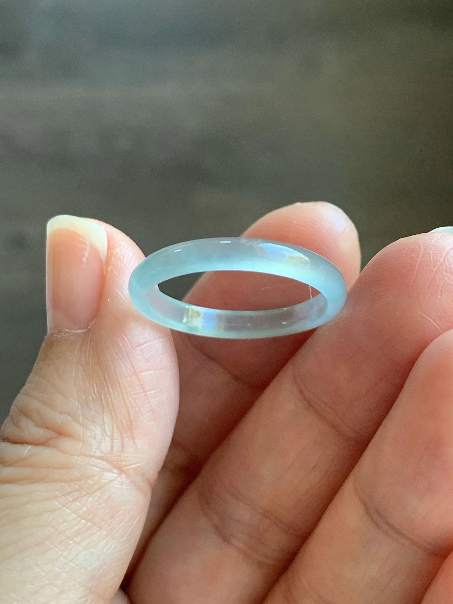 Natural Grade A Guatemalan Icy Highly Translucent Pastel Blue Jade Jadeite Band Ring Size 8.75 US 天然冰危淡蓝起光翡翠戒圈 XWL55B