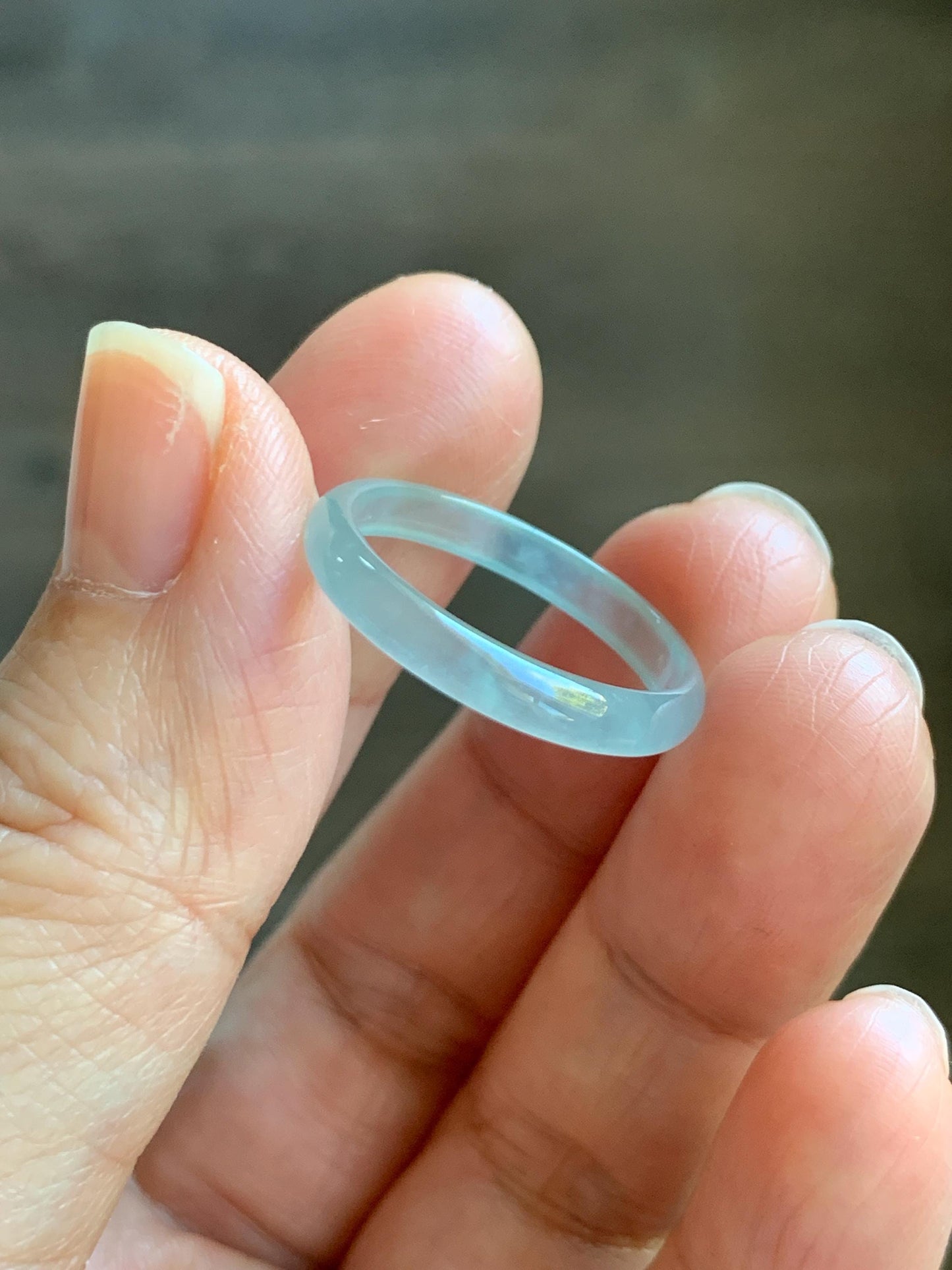 Natural Grade A Guatemalan Icy Highly Translucent Pastel Blue Jade Jadeite Band Ring Size 8.75 US 天然冰危淡蓝起光翡翠戒圈 XWL55B